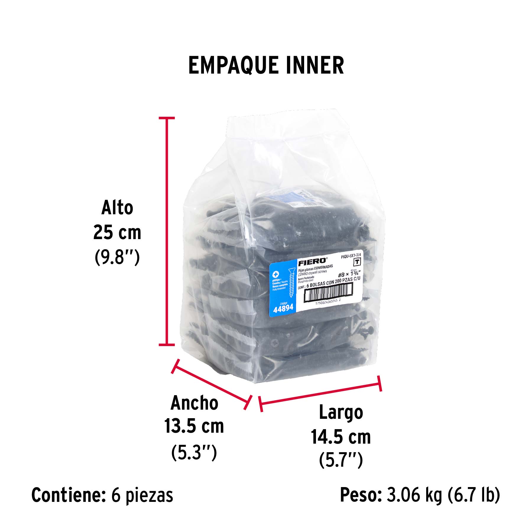 Pija tipo Quadrex, 8X1-3/4"
