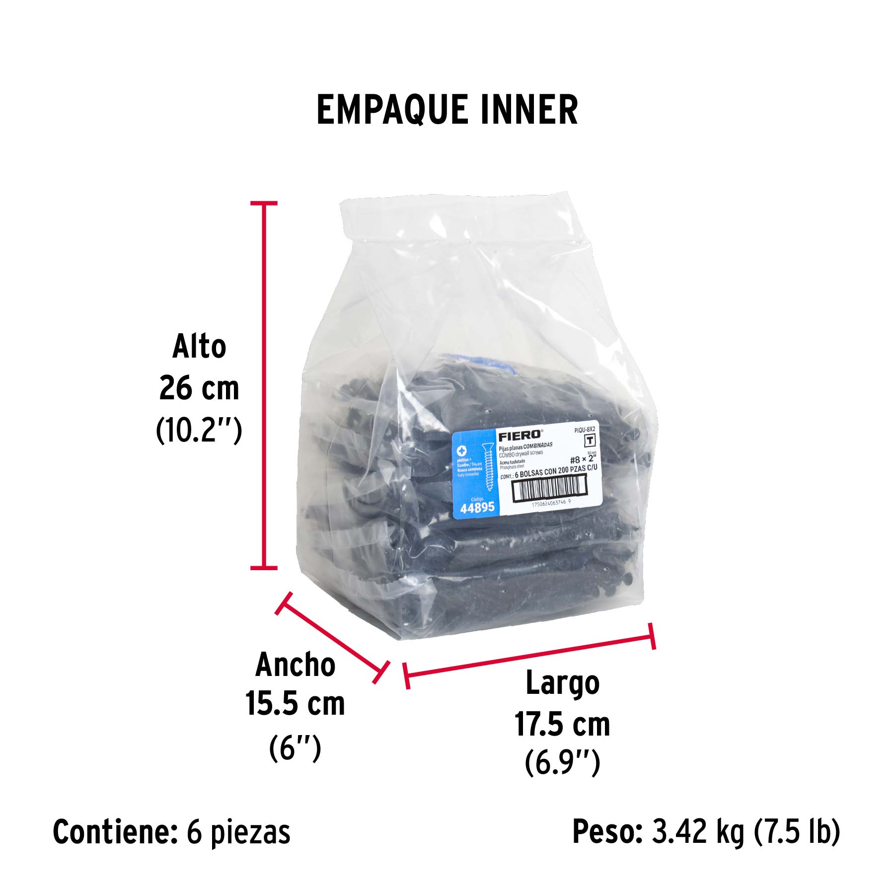 Pija tipo Quadrex, 8x2"