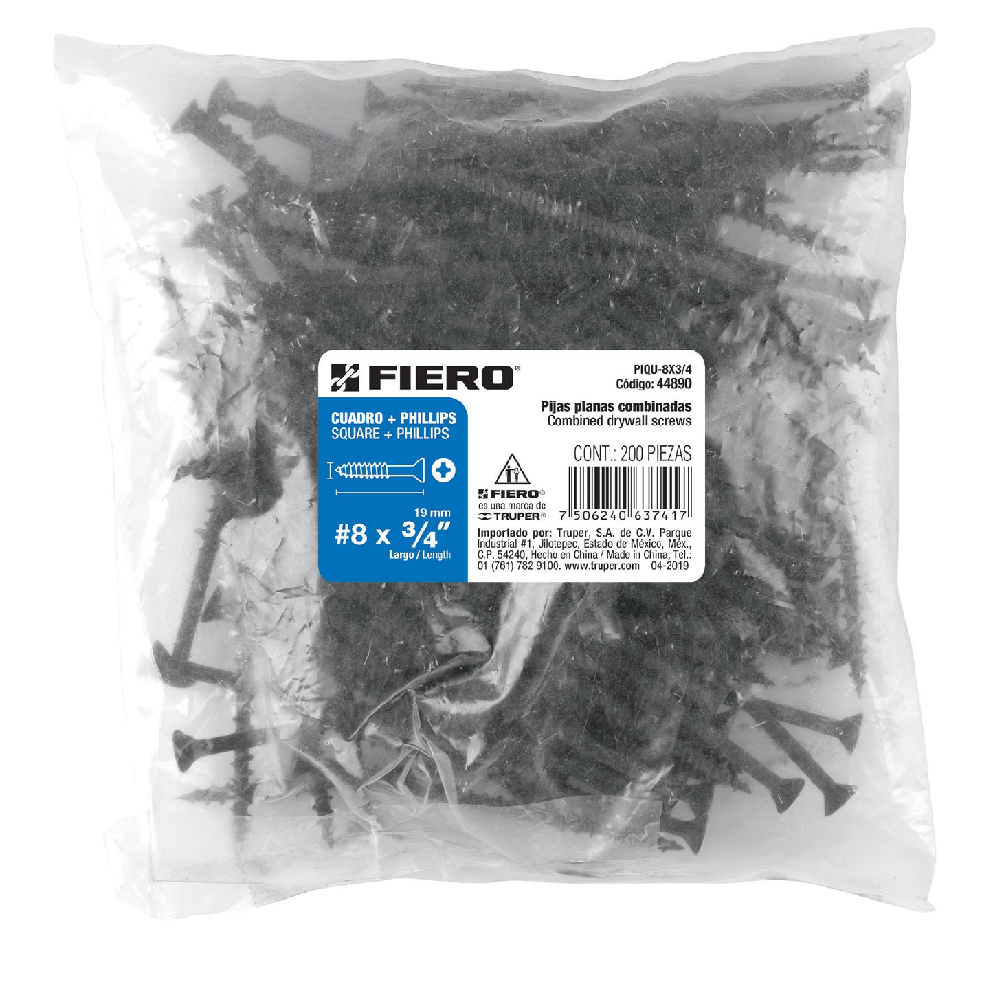 Pija tipo Quadrex, 8x3/4"