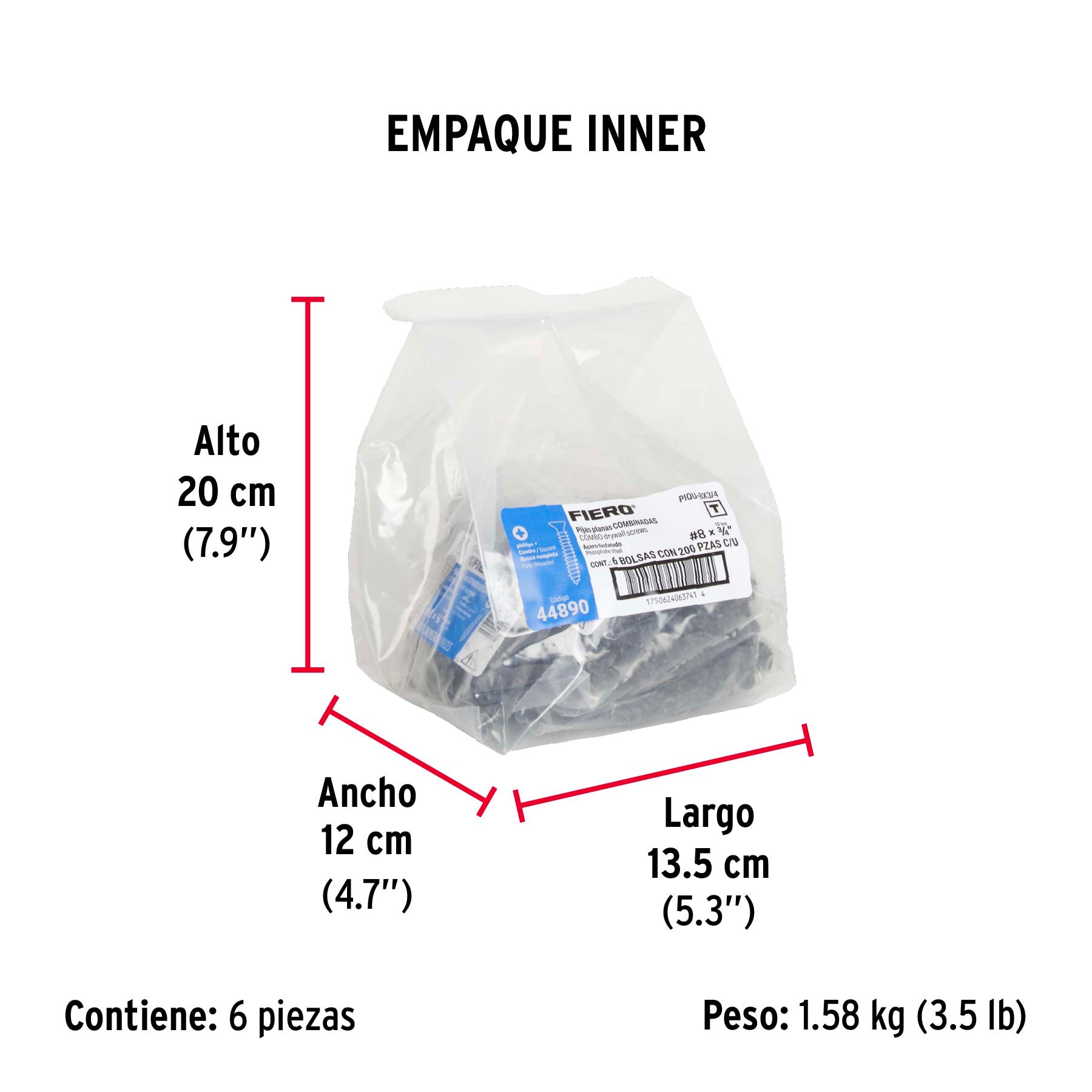 Pija tipo Quadrex, 8x3/4"