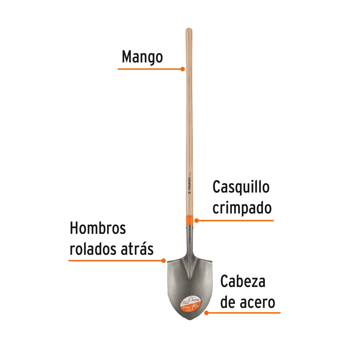 Pala irrigación, tipo americano, closed back, mango largo