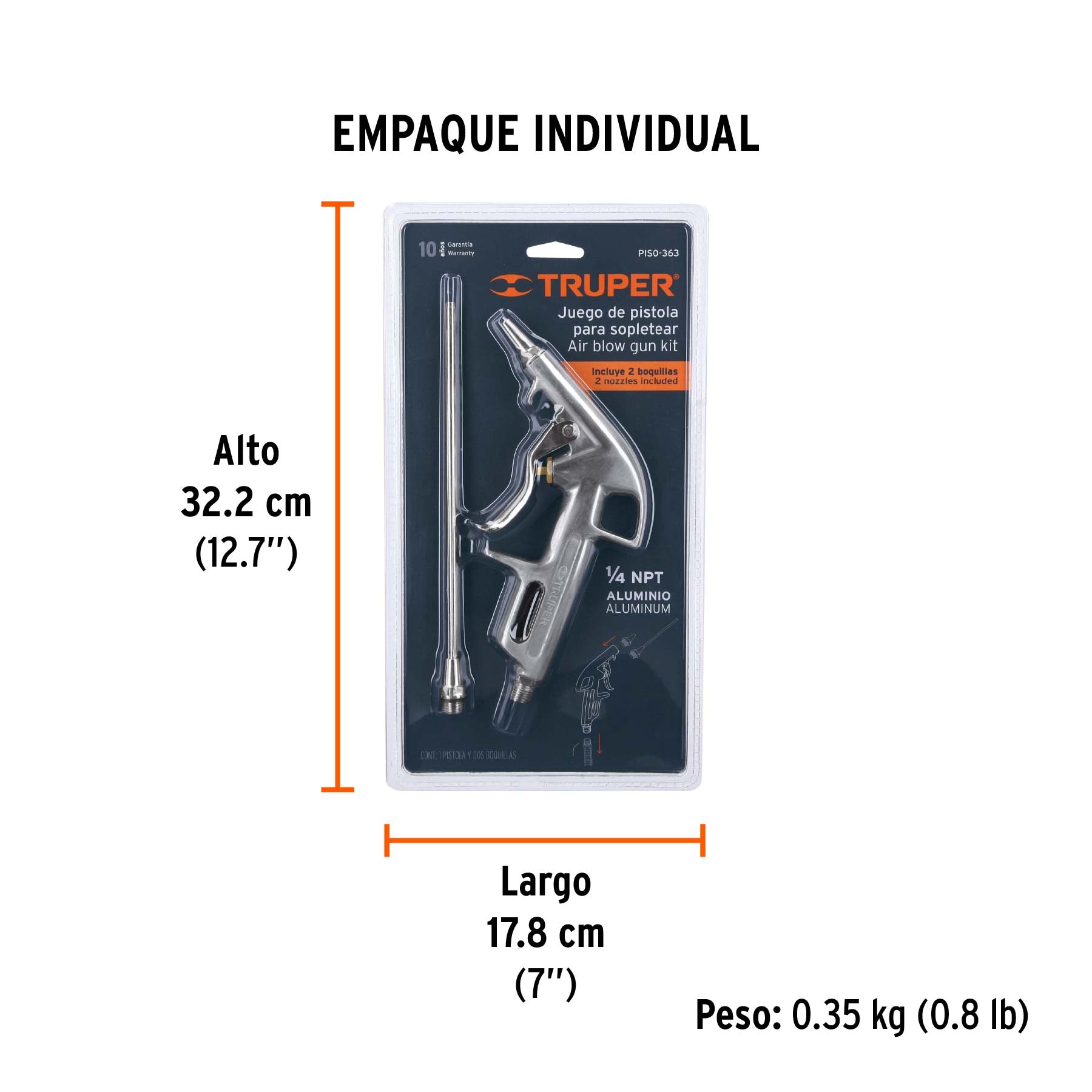 Pistola para sopletear con 2 boquillas
