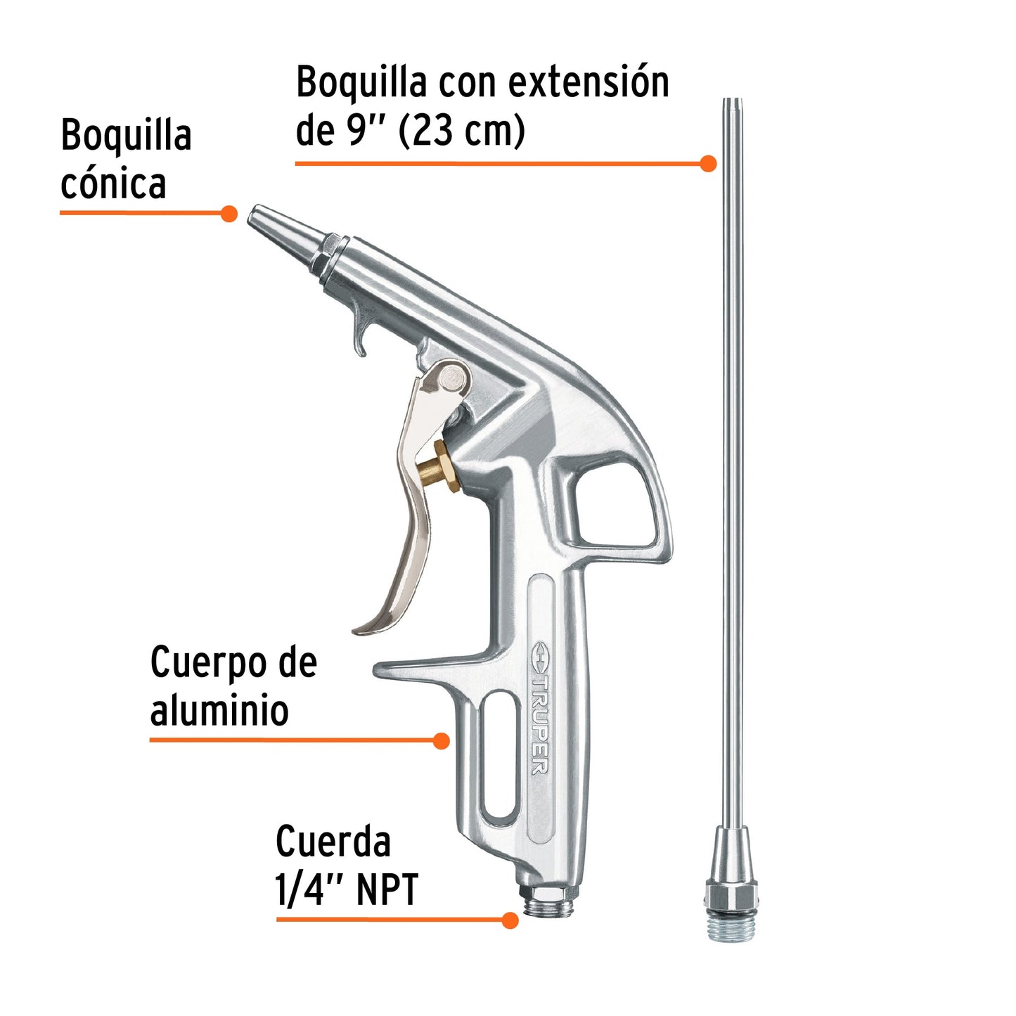 Pistola para sopletear con 2 boquillas
