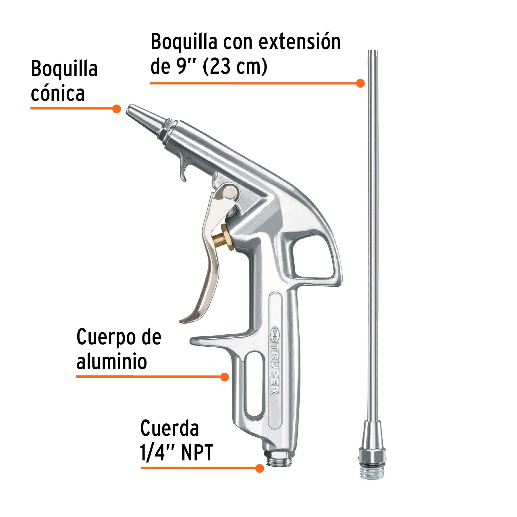 Pistola para sopletear con 2 boquillas