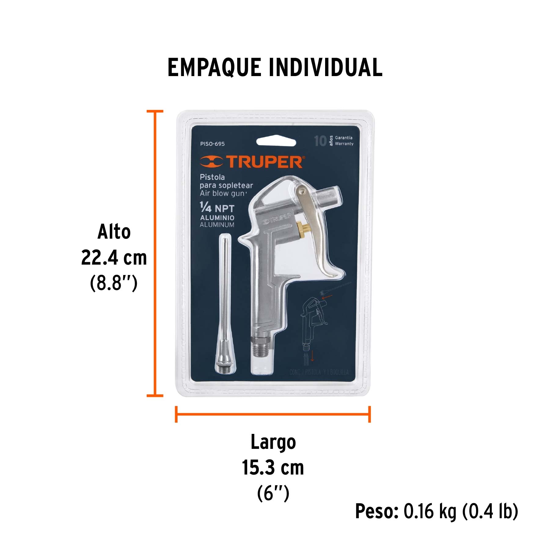 Pistola metálica para sopletear, con extensión de 4"