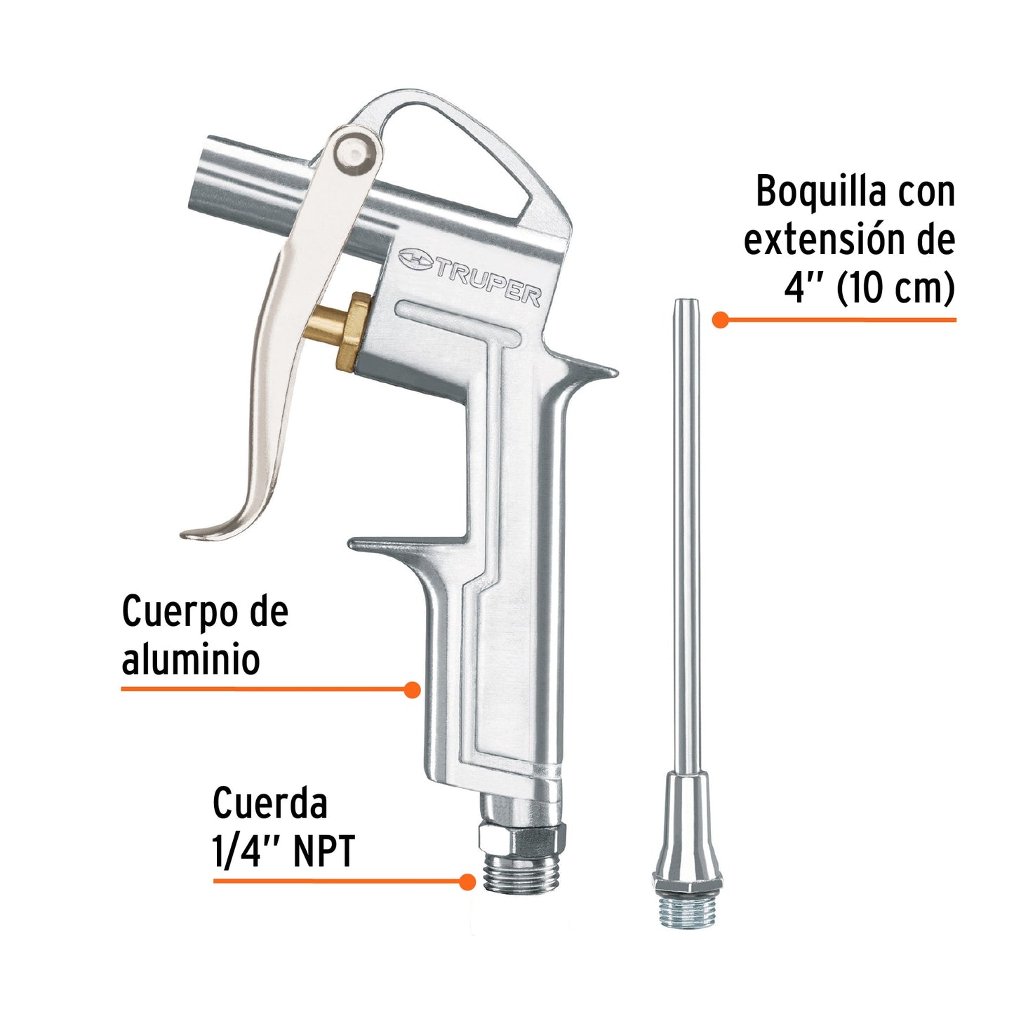 Pistola metálica para sopletear, con extensión de 4"