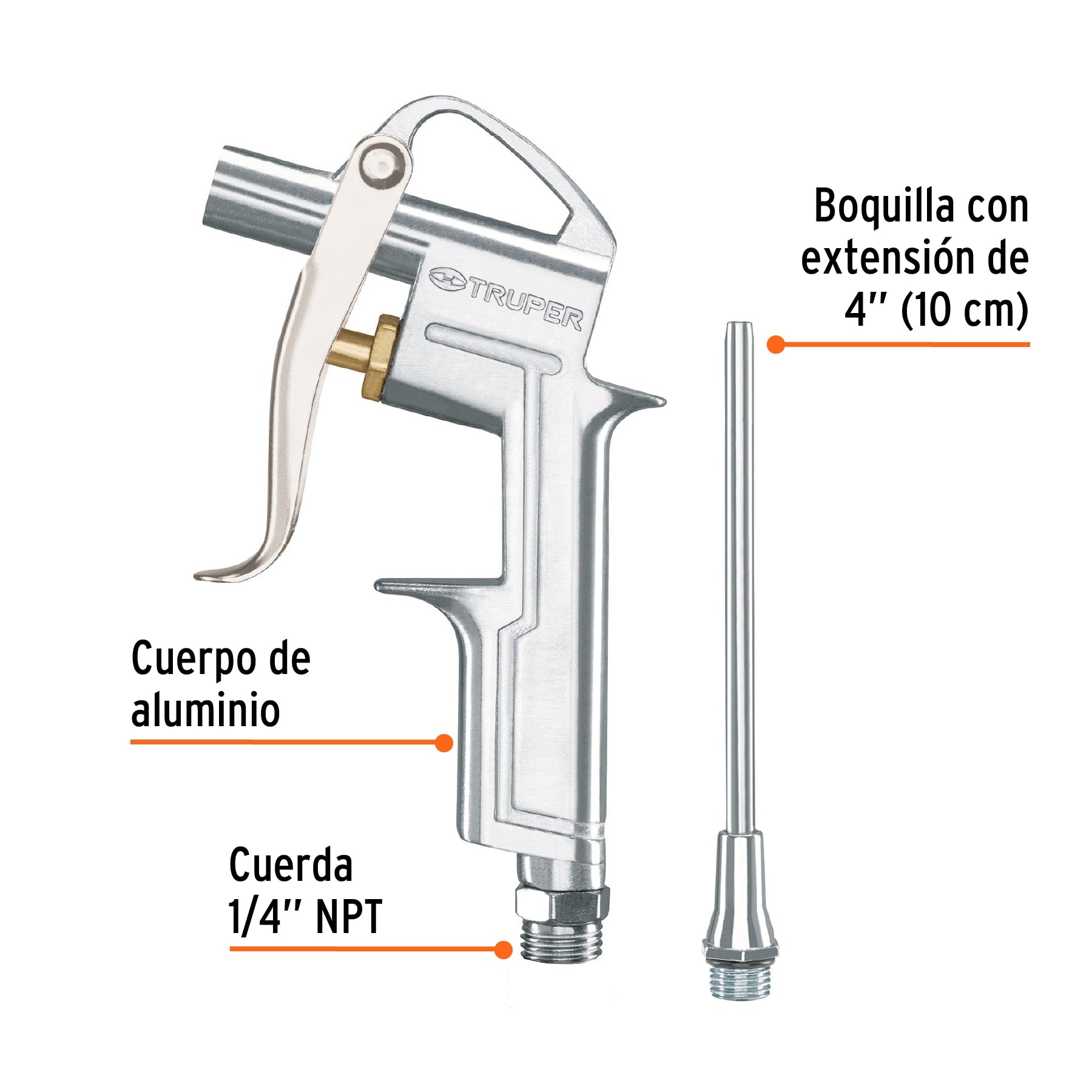 Pistola metálica para sopletear, con extensión de 4"