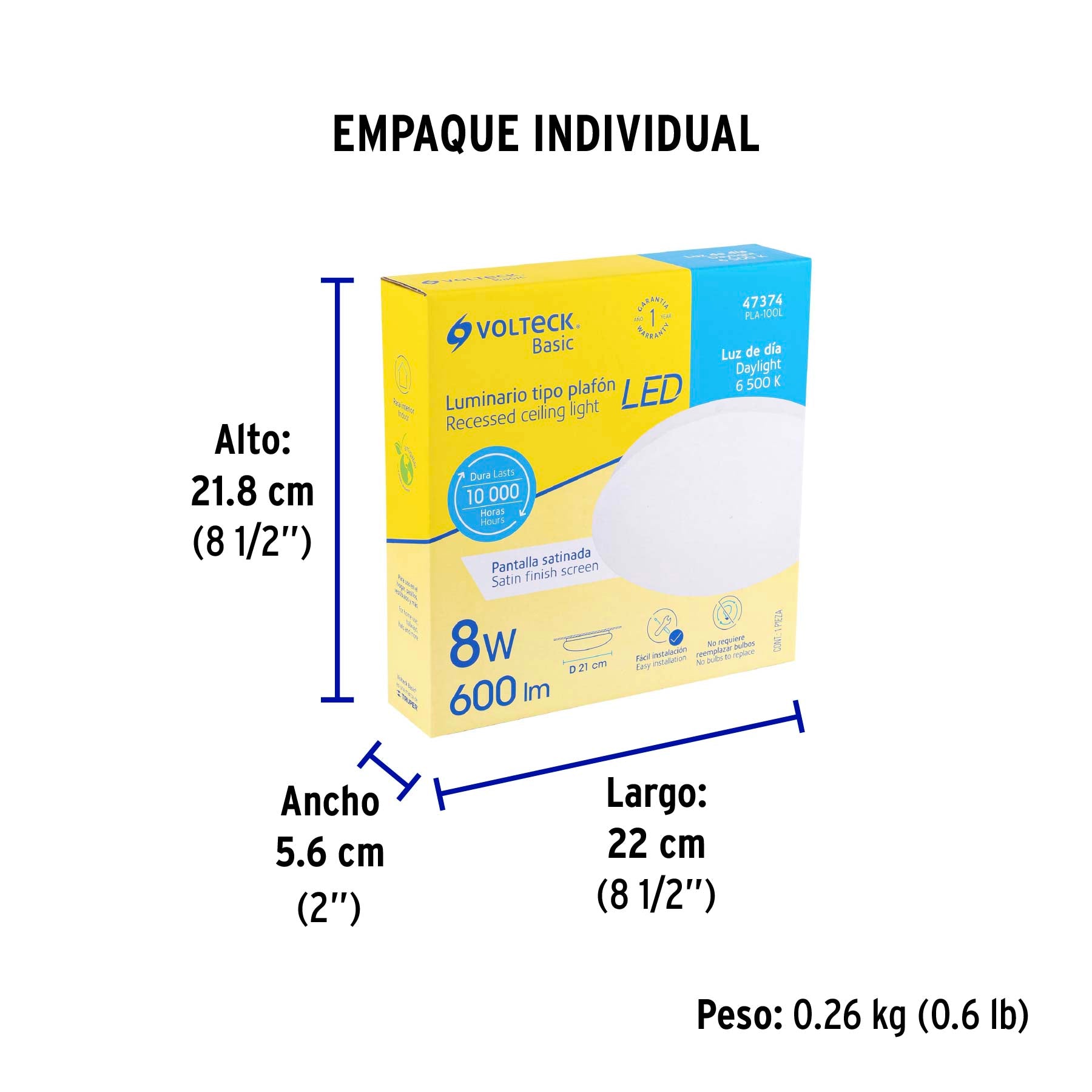 Luminario de LED de sobreponer tipo plafón, 8W, 600 lm