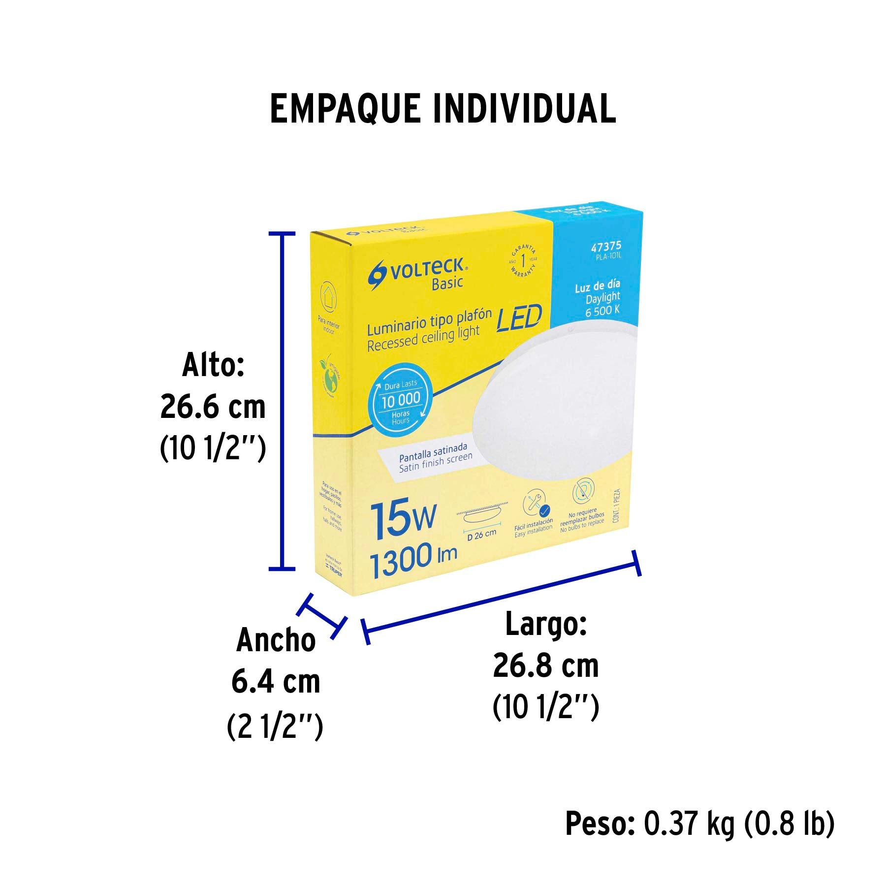 Luminario de LED de sobreponer tipo plafón, 15W, 1,300 lm