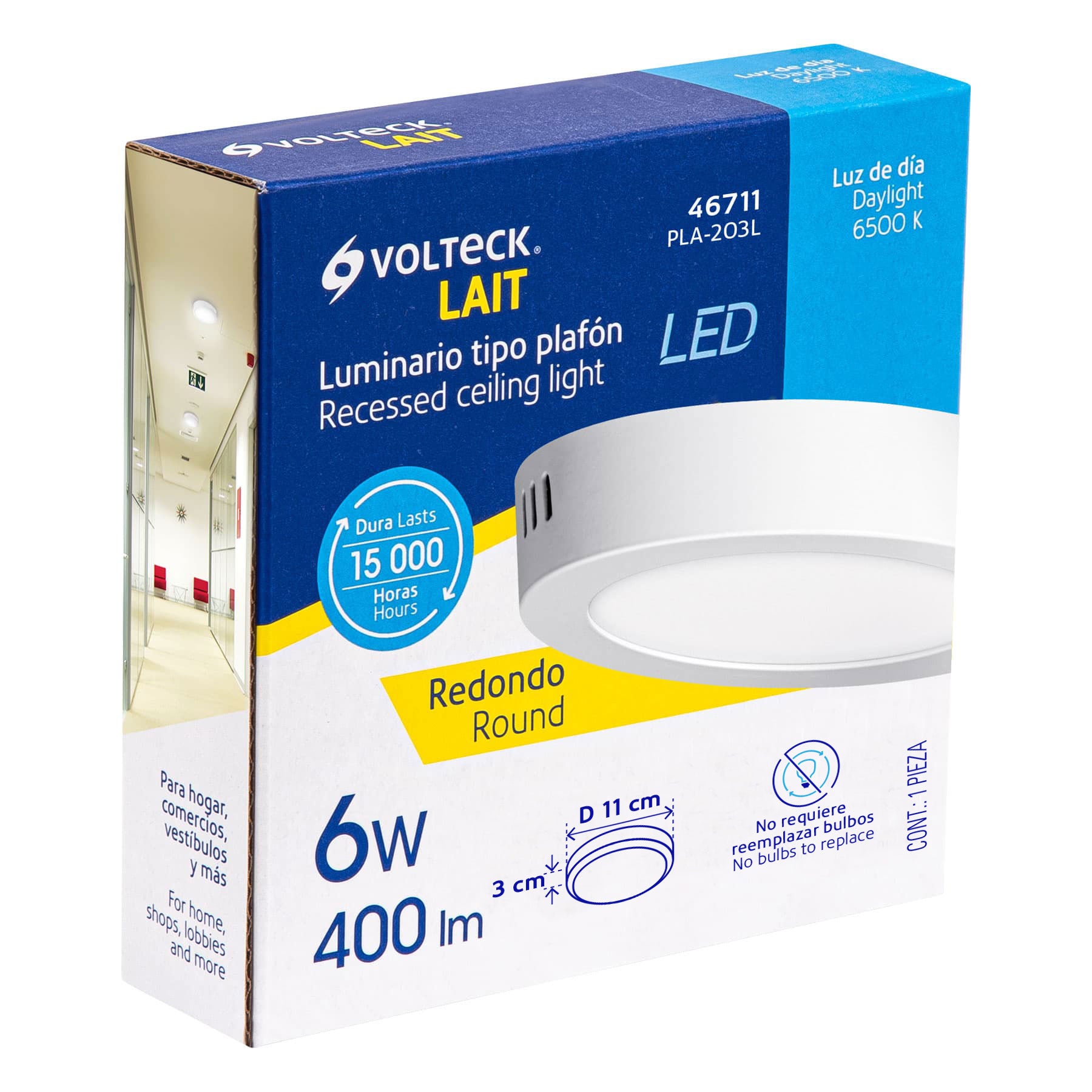 Plafón redondo, moderno, 6W, 6500K, LED, blanco