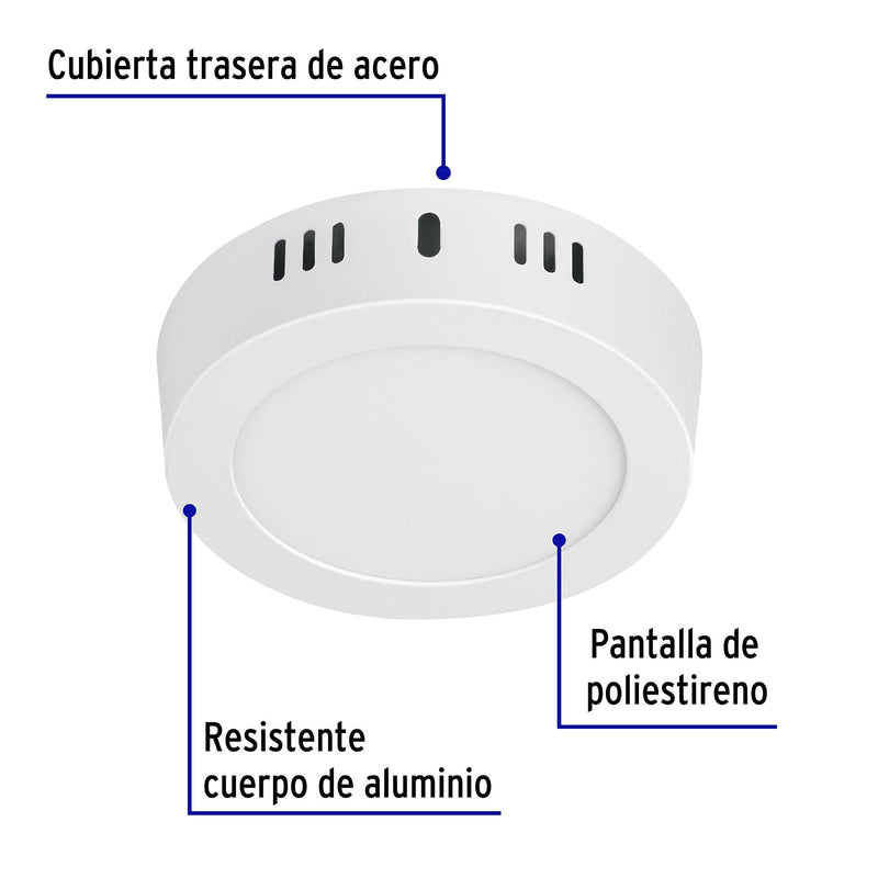 Plafón redondo, moderno, 6W, 6500K, LED, blanco