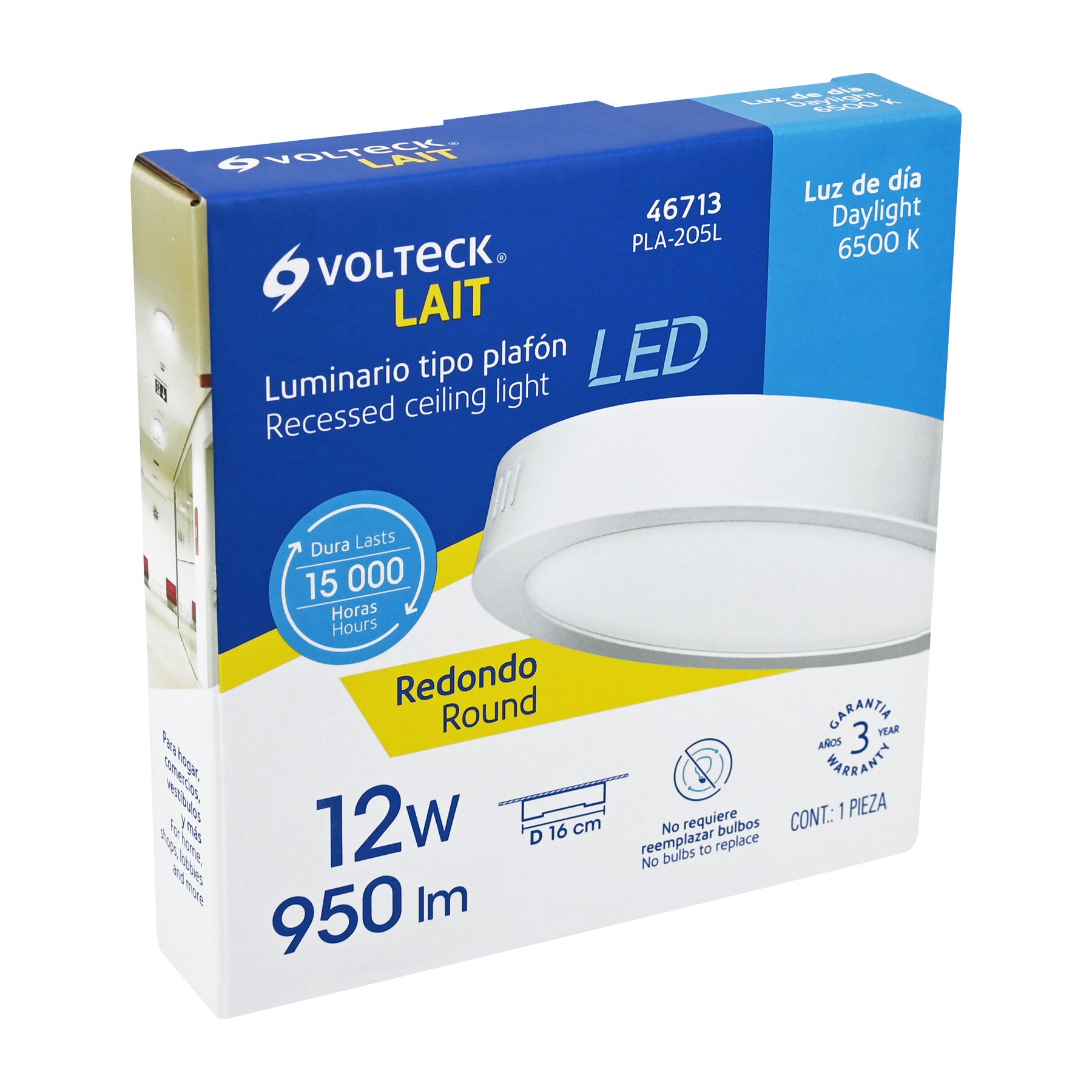 Plafón redondo, moderno, 12W, 6500K, LED, blanco