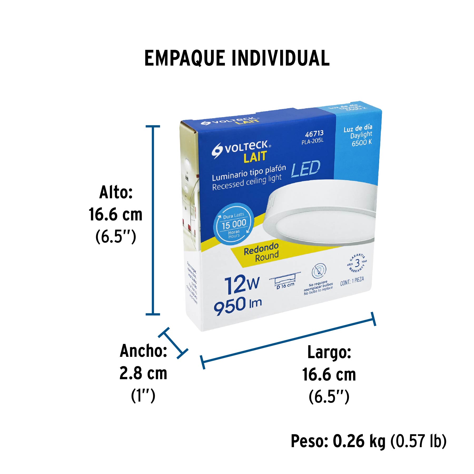 Plafón redondo, moderno, 12W, 6500K, LED, blanco