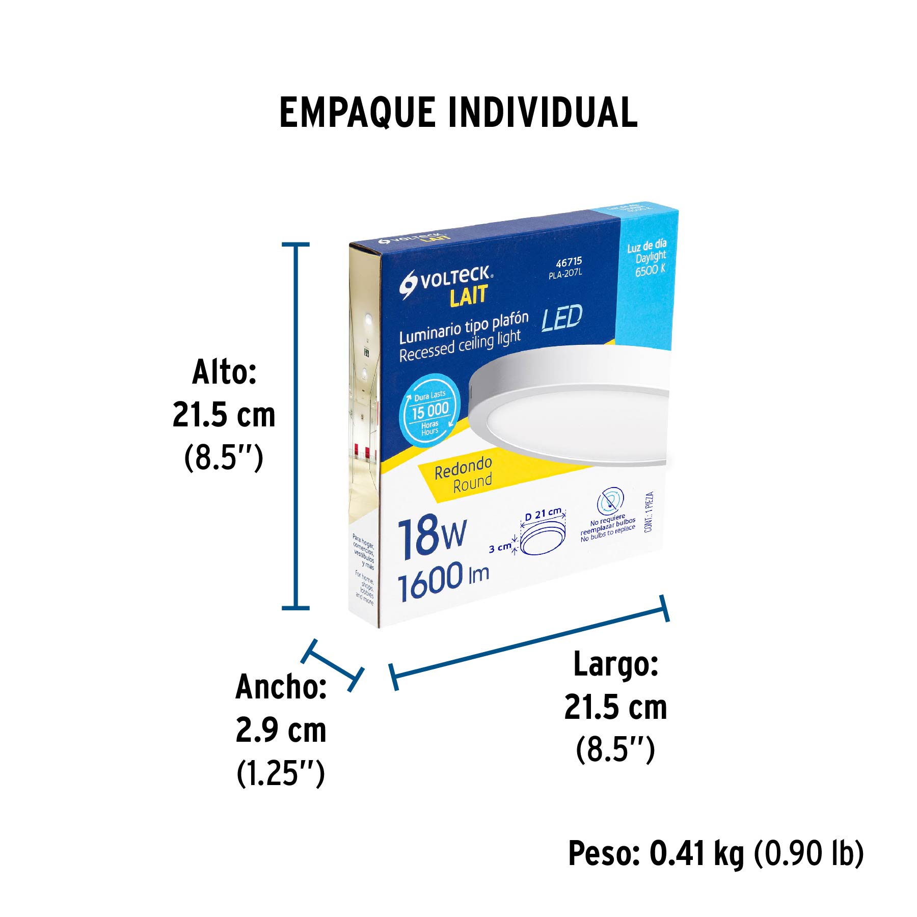 Plafón redondo, moderno, 18W, 6500K, LED, blanco