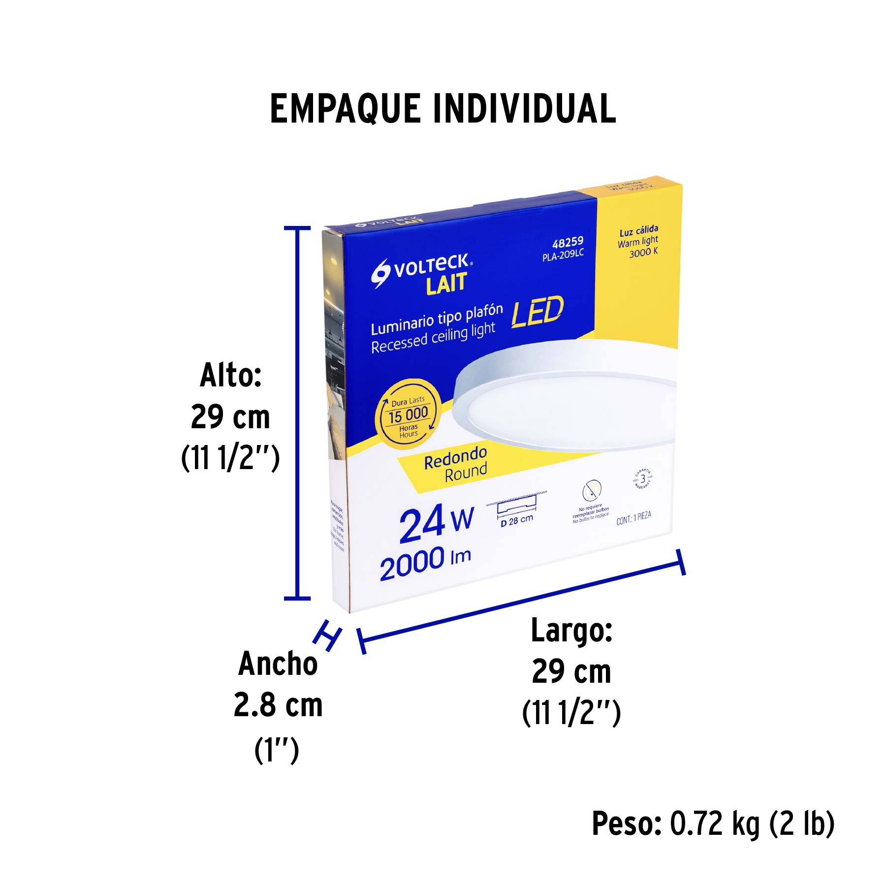 Luminario blanco de LED 24 W redondo tipo plafón luz cálida