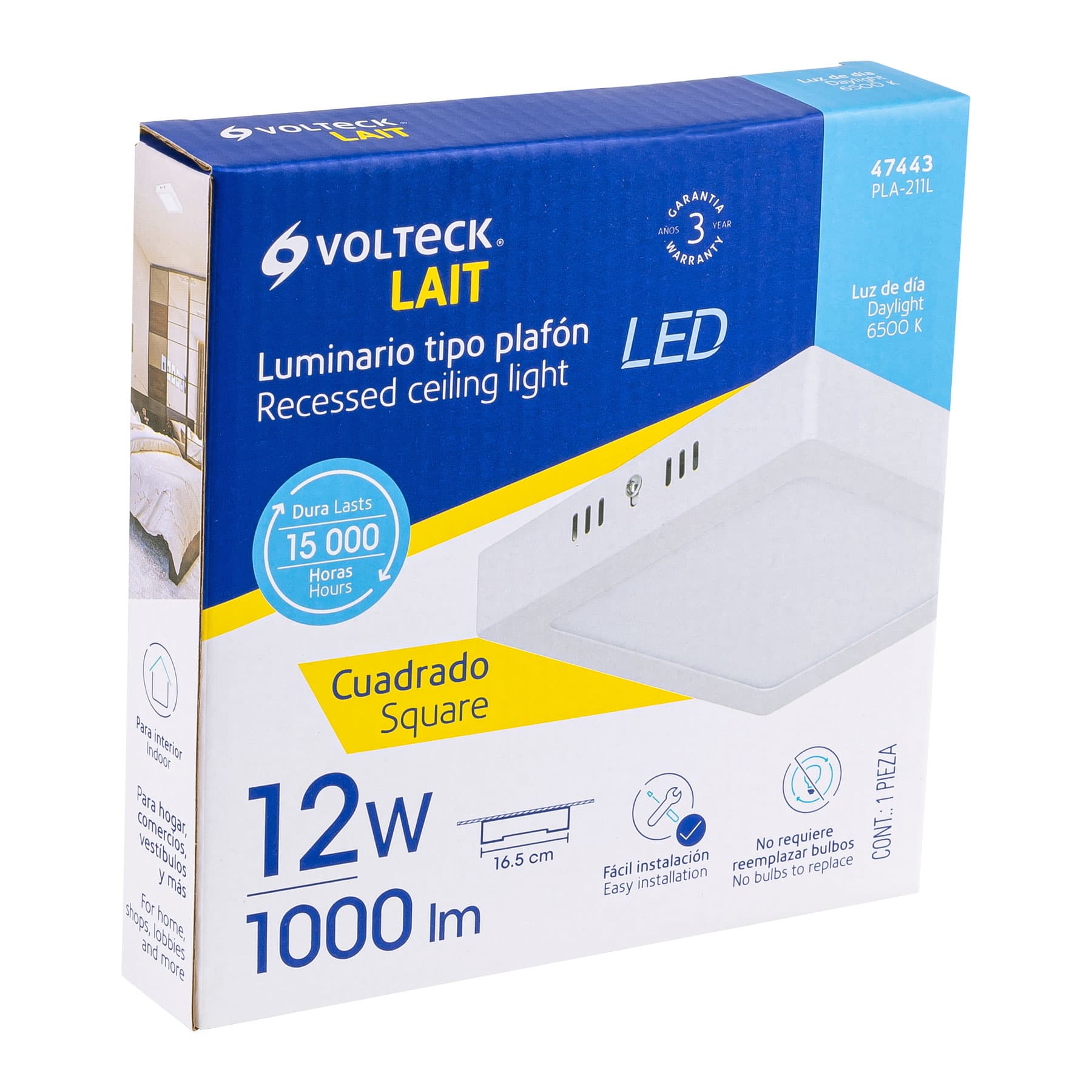 Plafón cuadrado, moderno, 12 W, 6500 K, LED, blanco