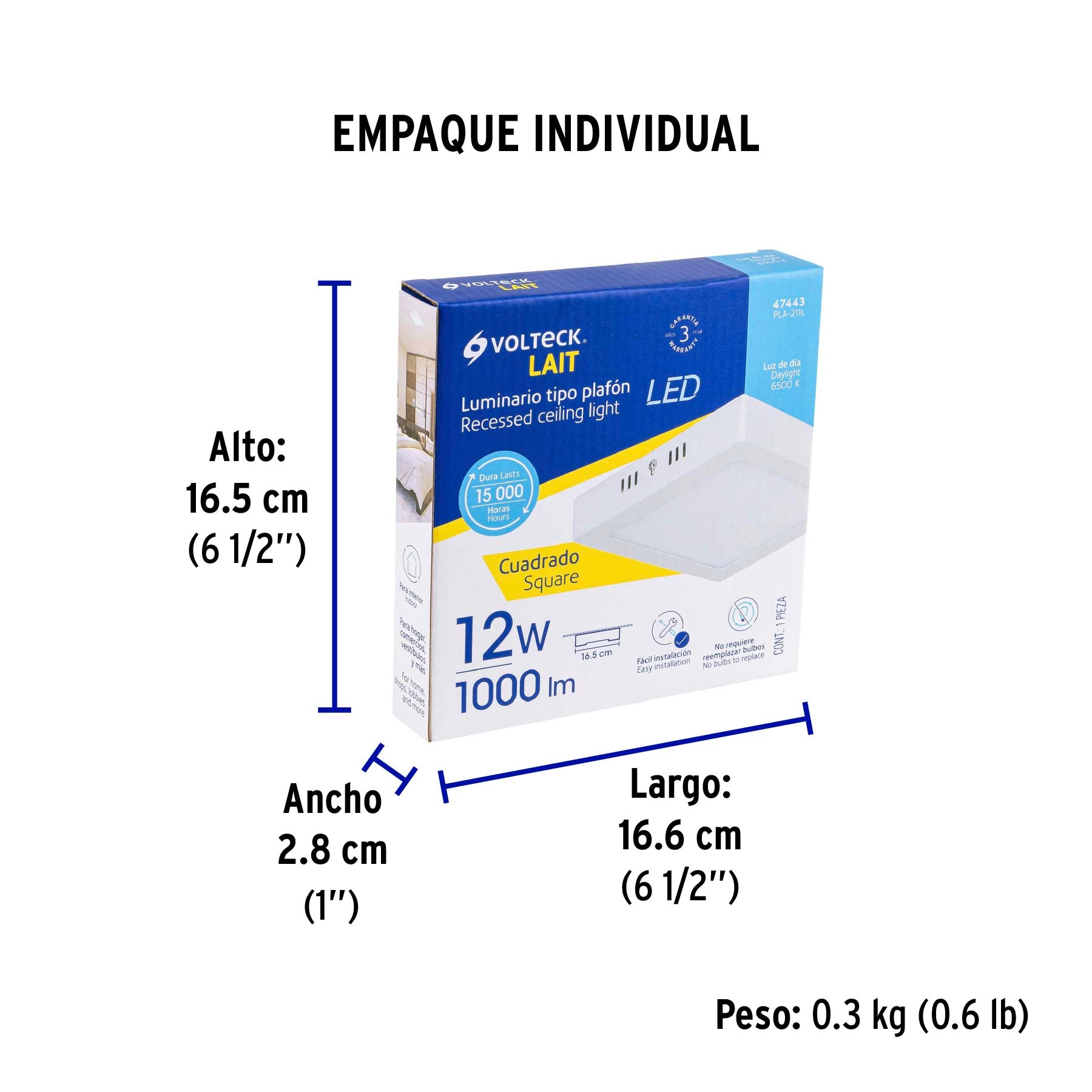 Plafón cuadrado, moderno, 12 W, 6500 K, LED, blanco