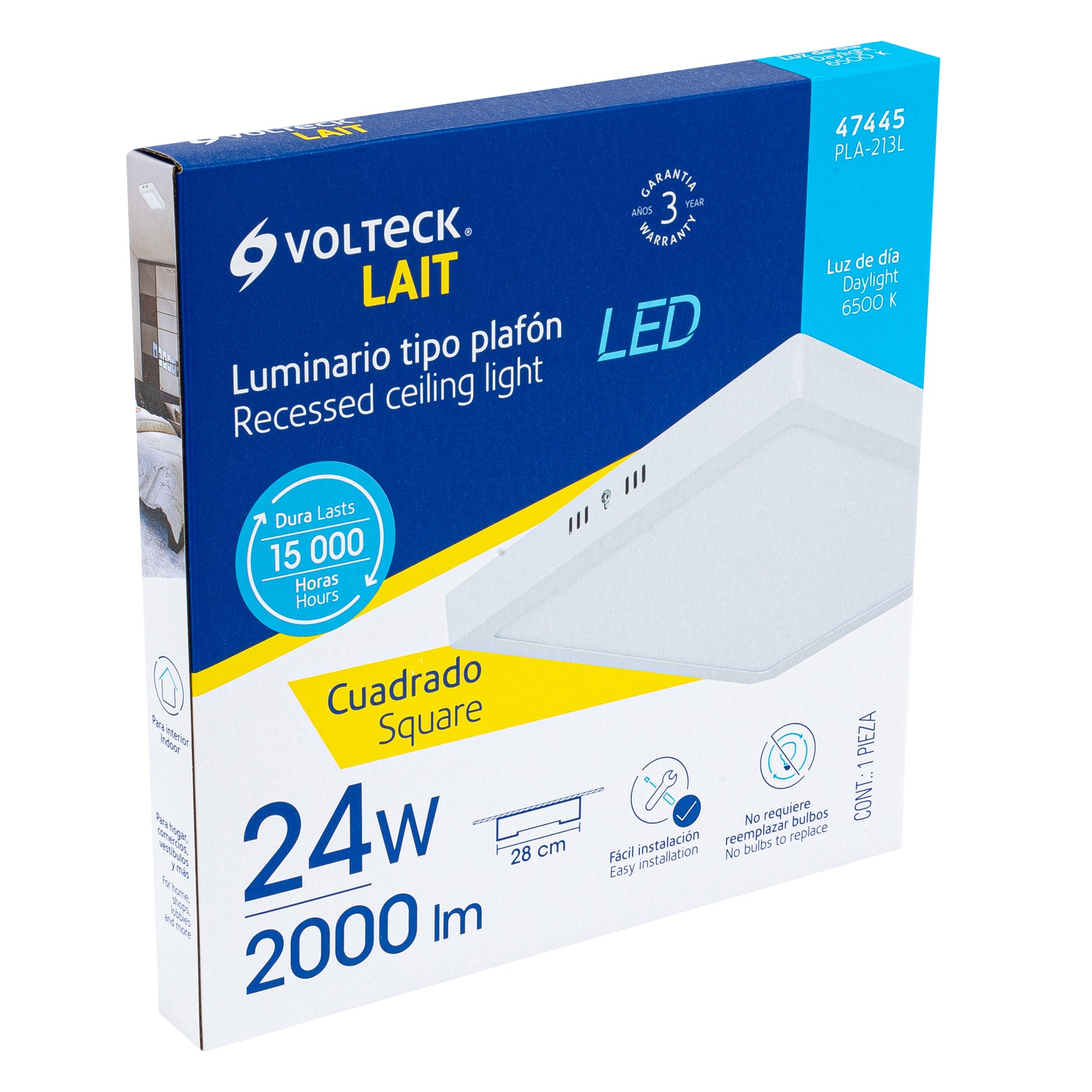 Plafón cuadrado, moderno, 24 W, 6500 K, LED, blanco