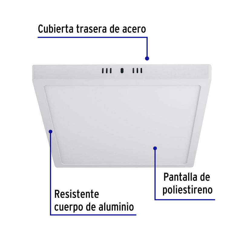 Plafón cuadrado, moderno, 24 W, 6500 K, LED, blanco