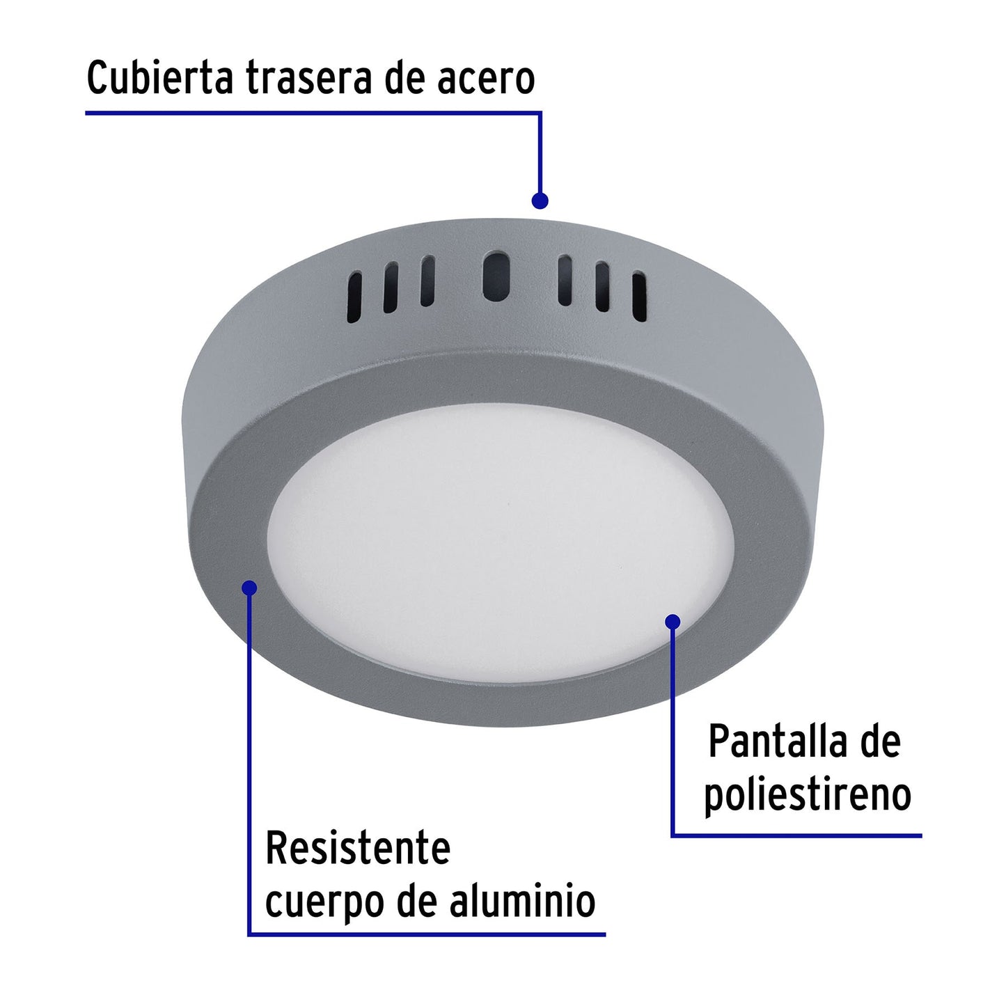 Plafón redondo, moderno, 6W, 6500K, LED, acabado gris
