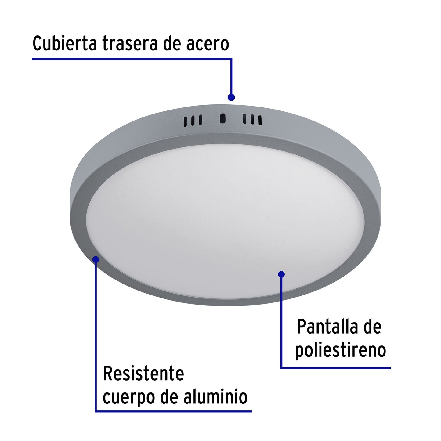 Plafón redondo, moderno, 24 W, 6500K, LED, acabado gris