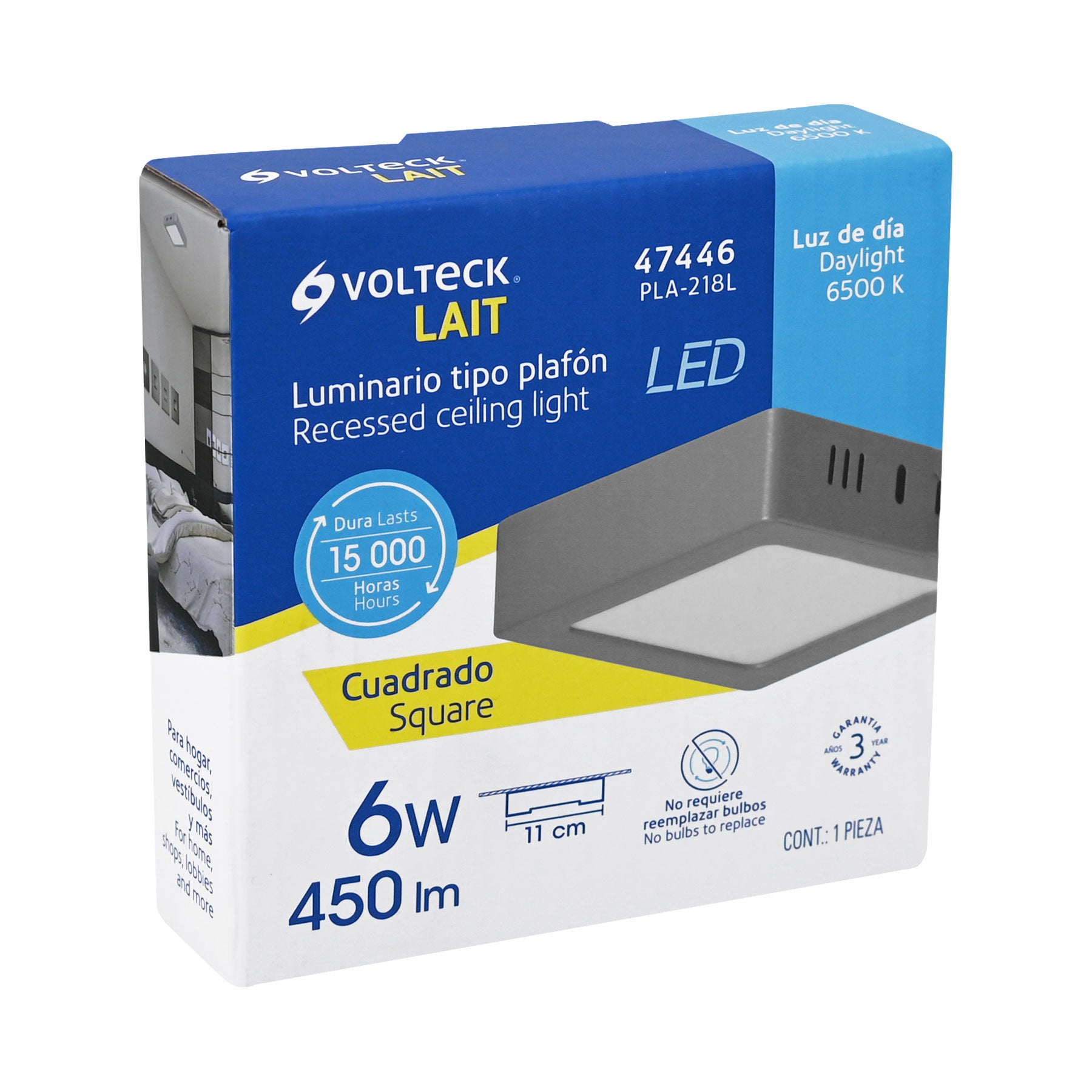 Plafón cuadrado, moderno, 6 W, 6500 K, LED, gris