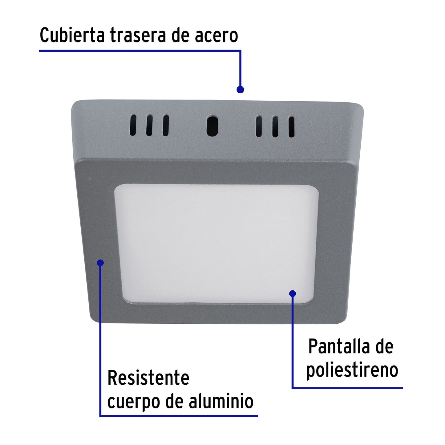Plafón cuadrado, moderno, 6 W, 6500 K, LED, gris