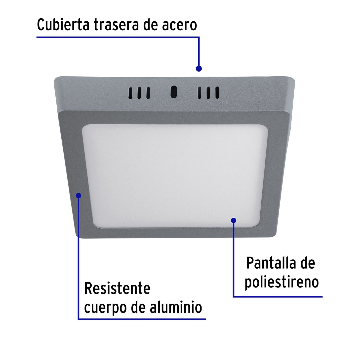 Plafón cuadrado, moderno, 12 W, 6500 K, LED, gris