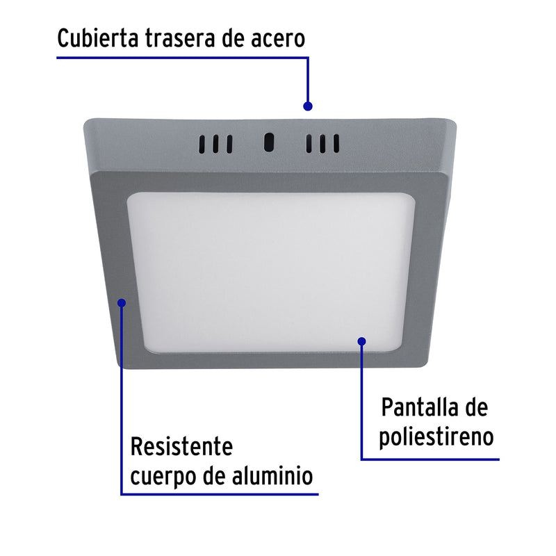 Plafón cuadrado, moderno, 12 W, 6500 K, LED, gris