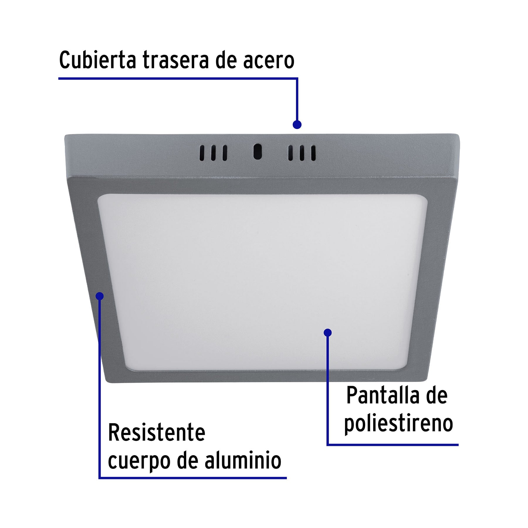 Plafón cuadrado, moderno, 18 W, 6500 K, LED, gris