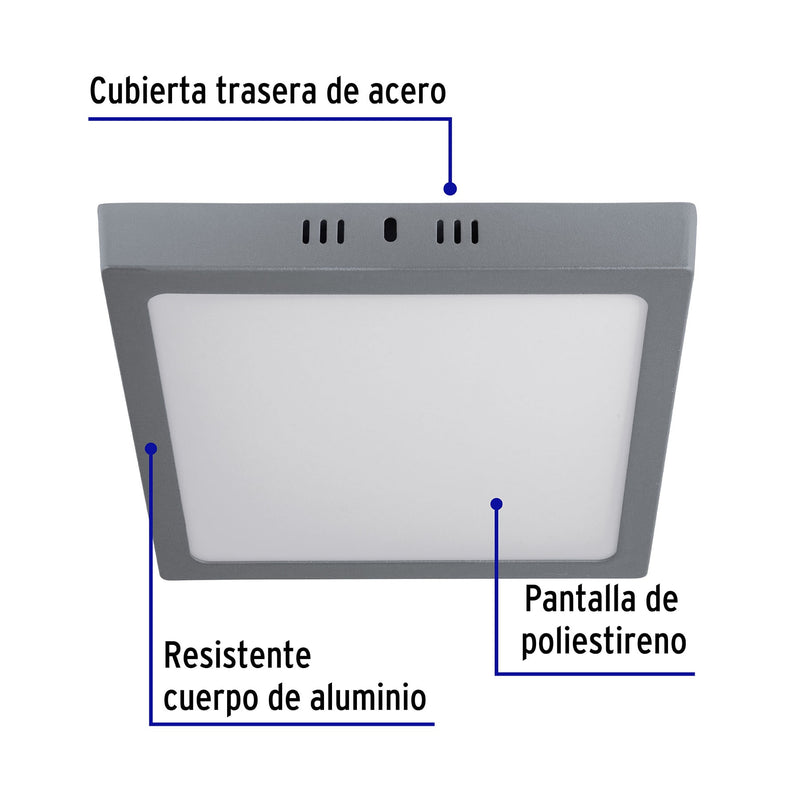 Plafón cuadrado, moderno, 18 W, 6500 K, LED, gris