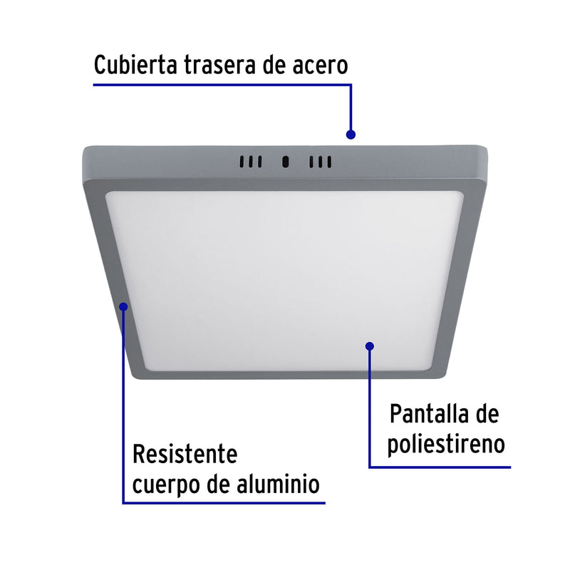 Plafón cuadrado, moderno, 24 W, 6500 K, LED, gris
