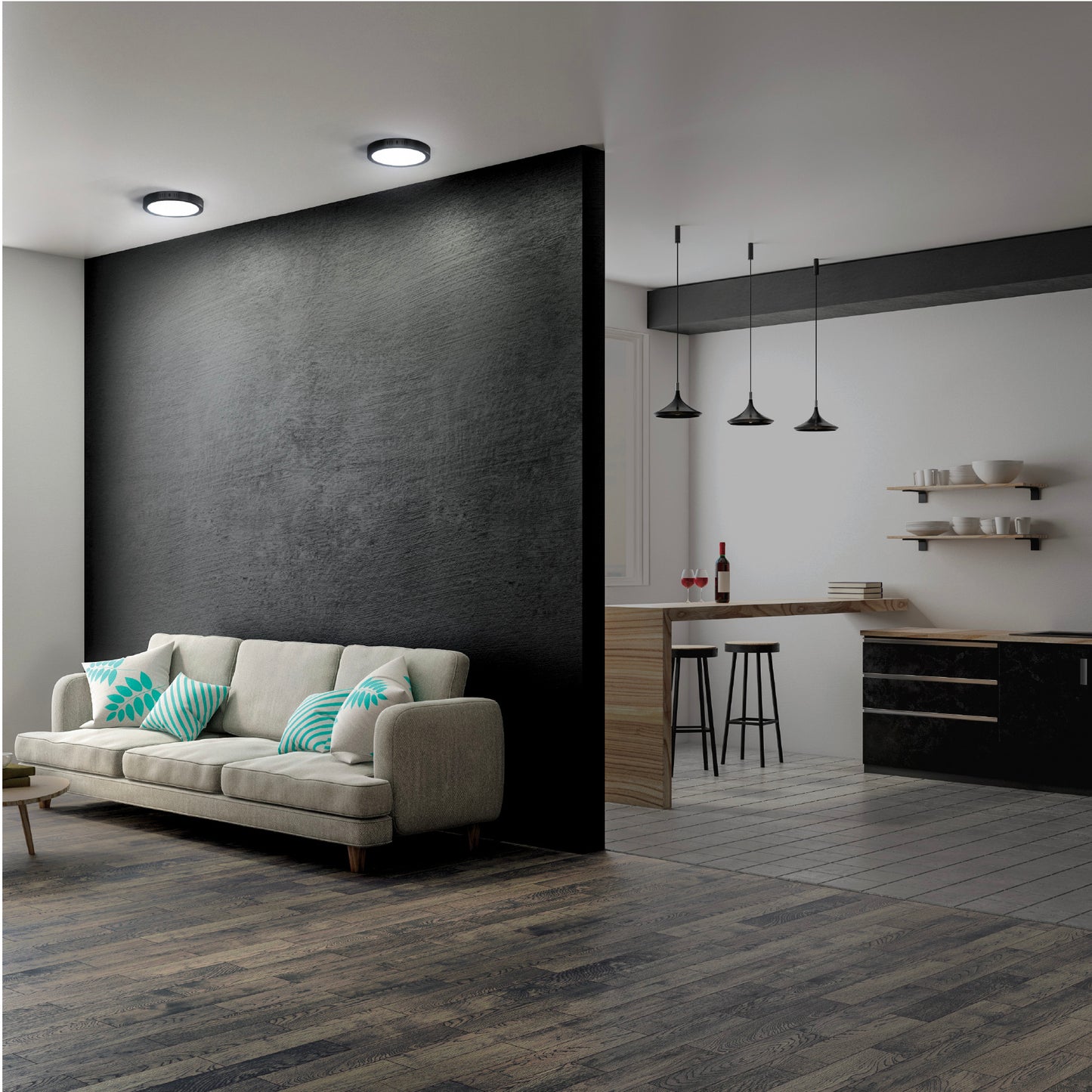 Luminario de LED 6 W redondo tipo plafón luz de día, negro