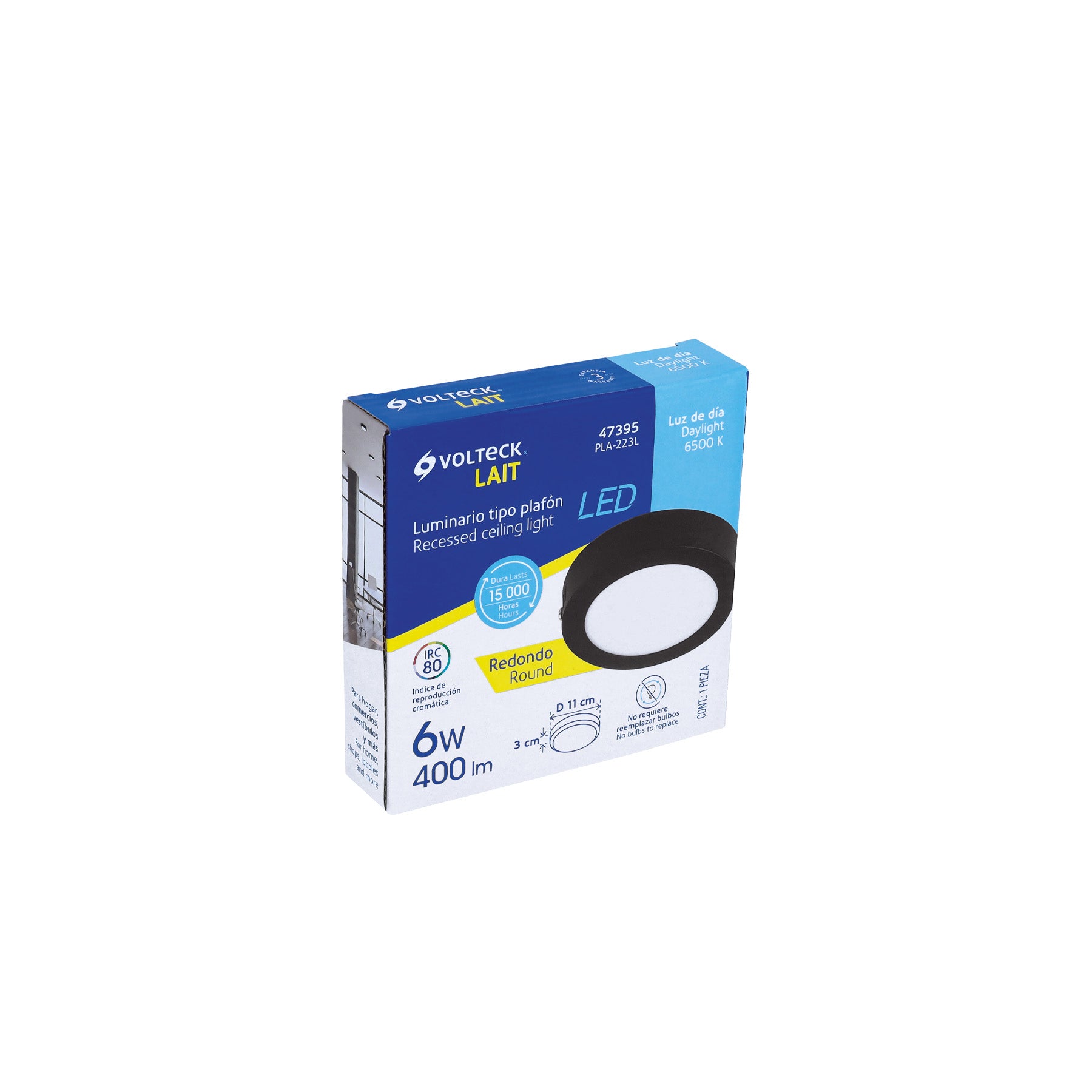 Luminario de LED 6 W redondo tipo plafón luz de día, negro