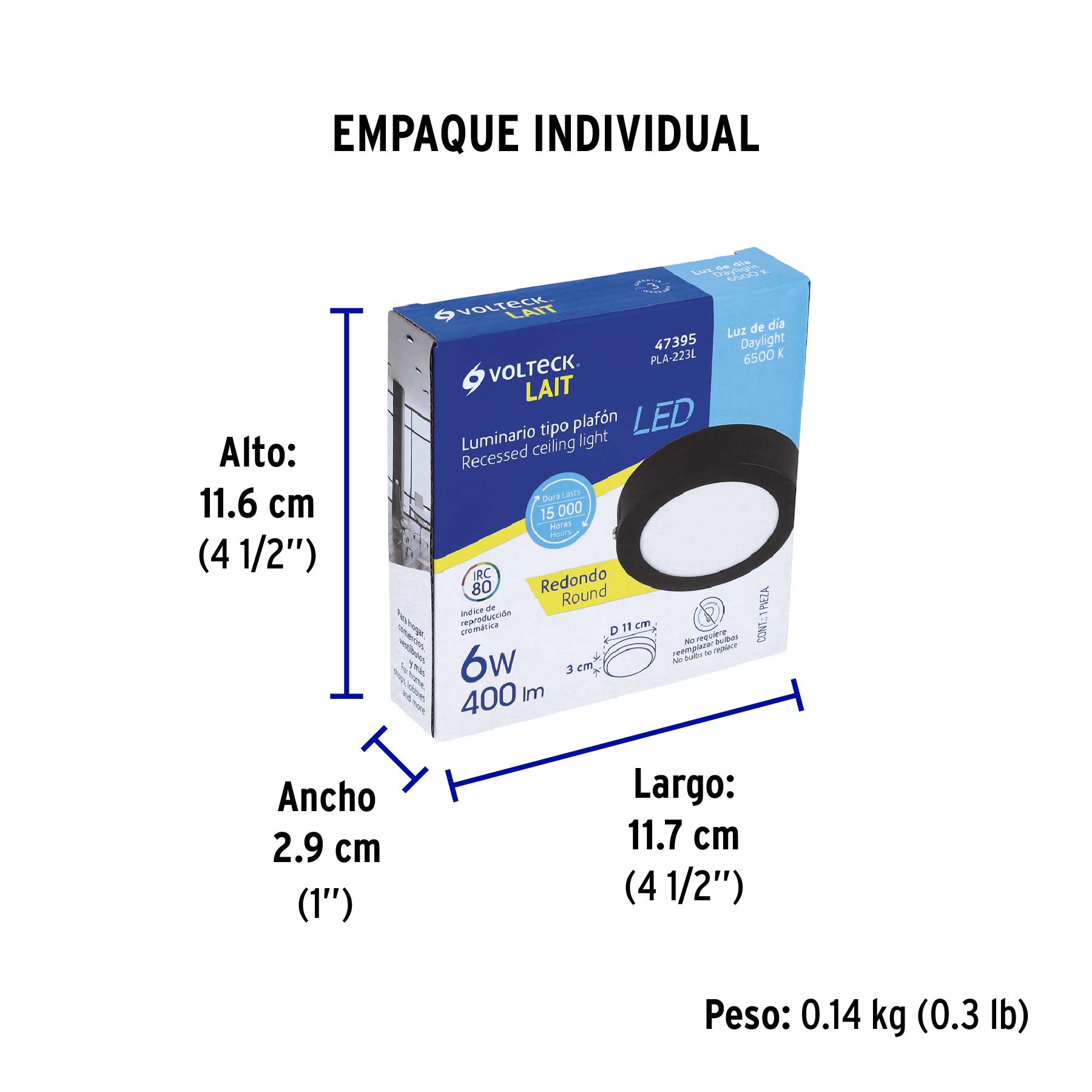 Luminario de LED 6 W redondo tipo plafón luz de día, negro