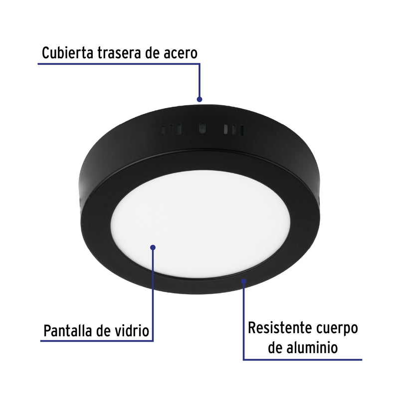 Luminario de LED 6 W redondo tipo plafón luz de día, negro