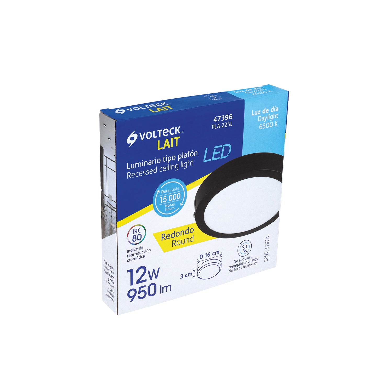 Luminario de LED 12 W redondo tipo plafón luz de día, negro