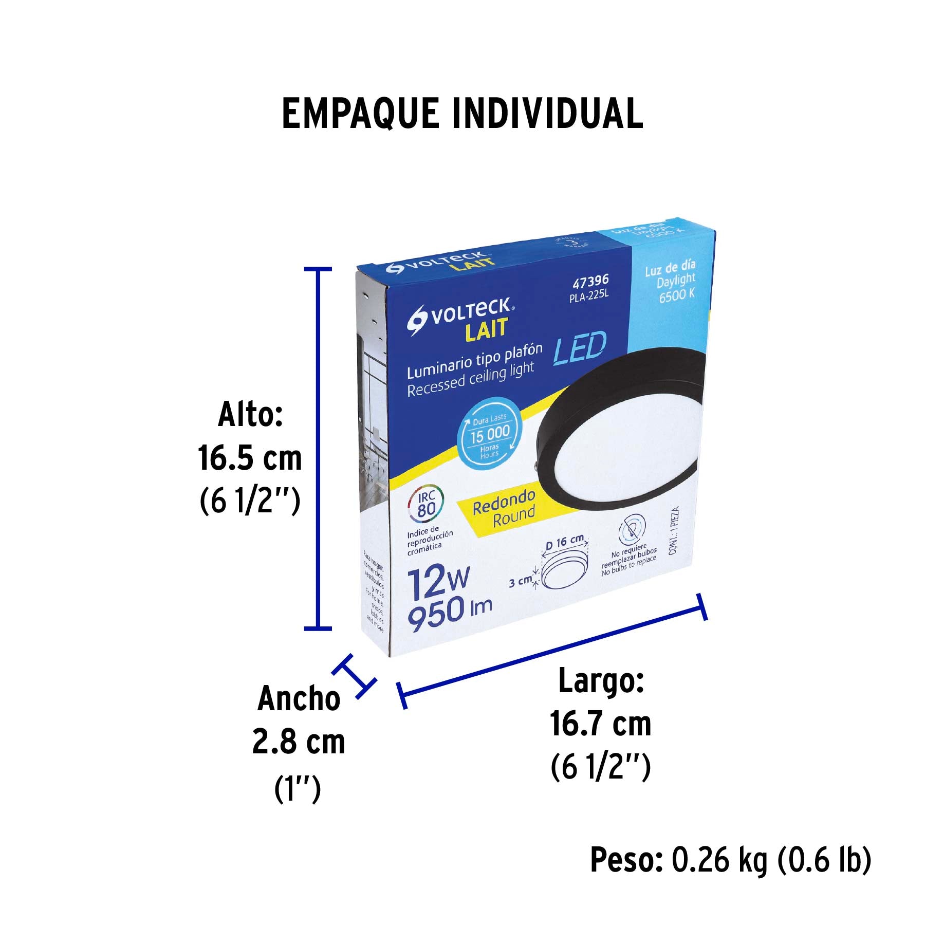 Luminario de LED 12 W redondo tipo plafón luz de día, negro