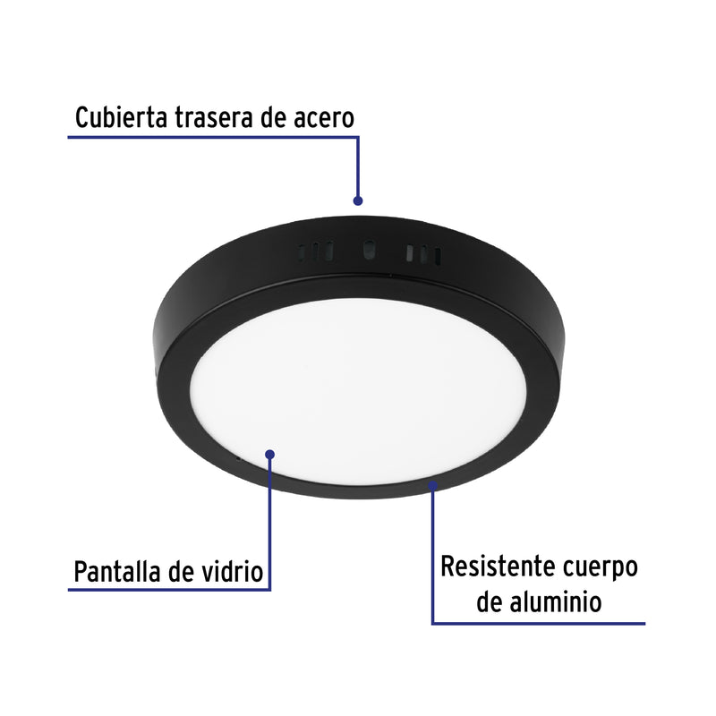 Luminario de LED 12 W redondo tipo plafón luz de día, negro