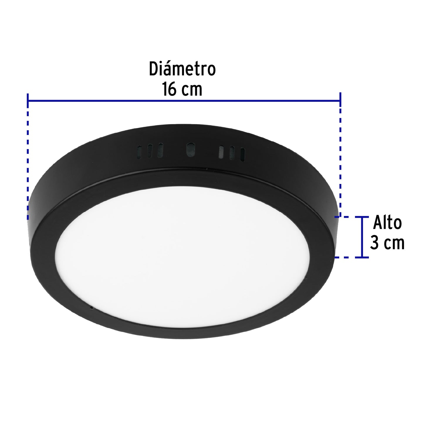 Luminario de LED 12 W redondo tipo plafón luz de día, negro