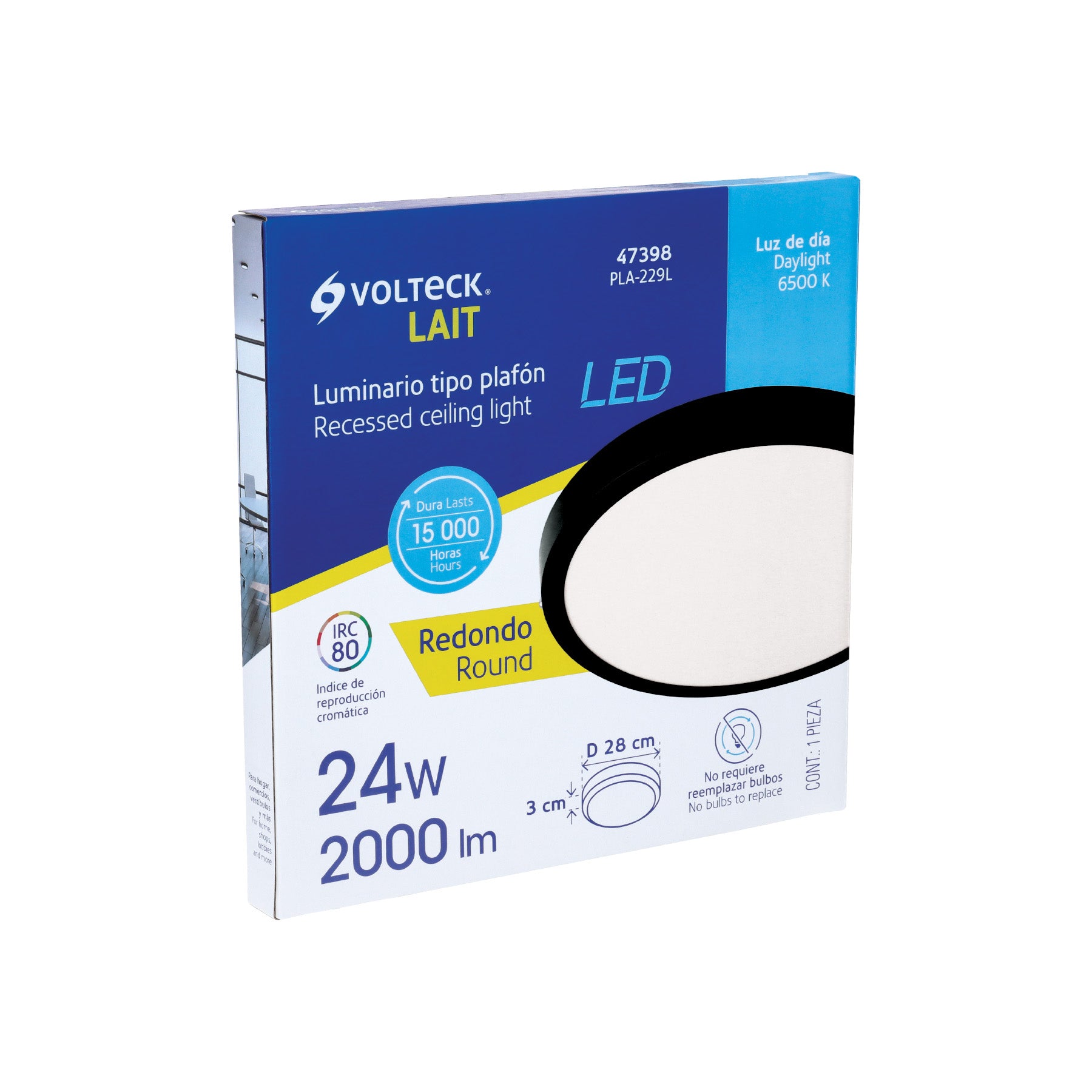 Luminario de LED 24 W redondo tipo plafón luz de día, negro