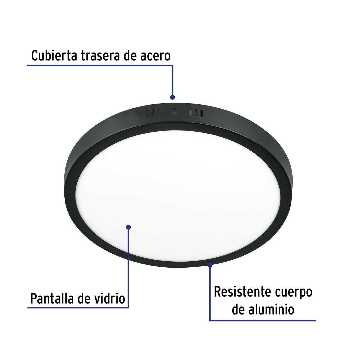 Luminario de LED 24 W redondo tipo plafón luz de día, negro