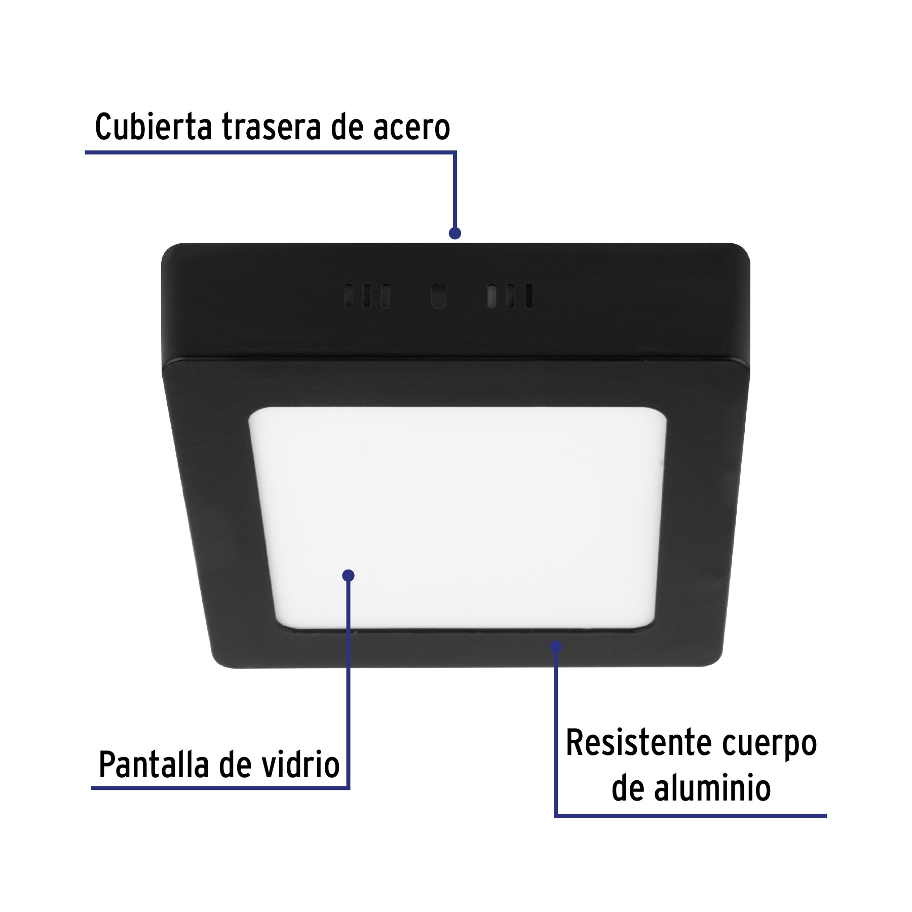 Luminario de LED 6 W cuadrado tipo plafón luz de día, negro