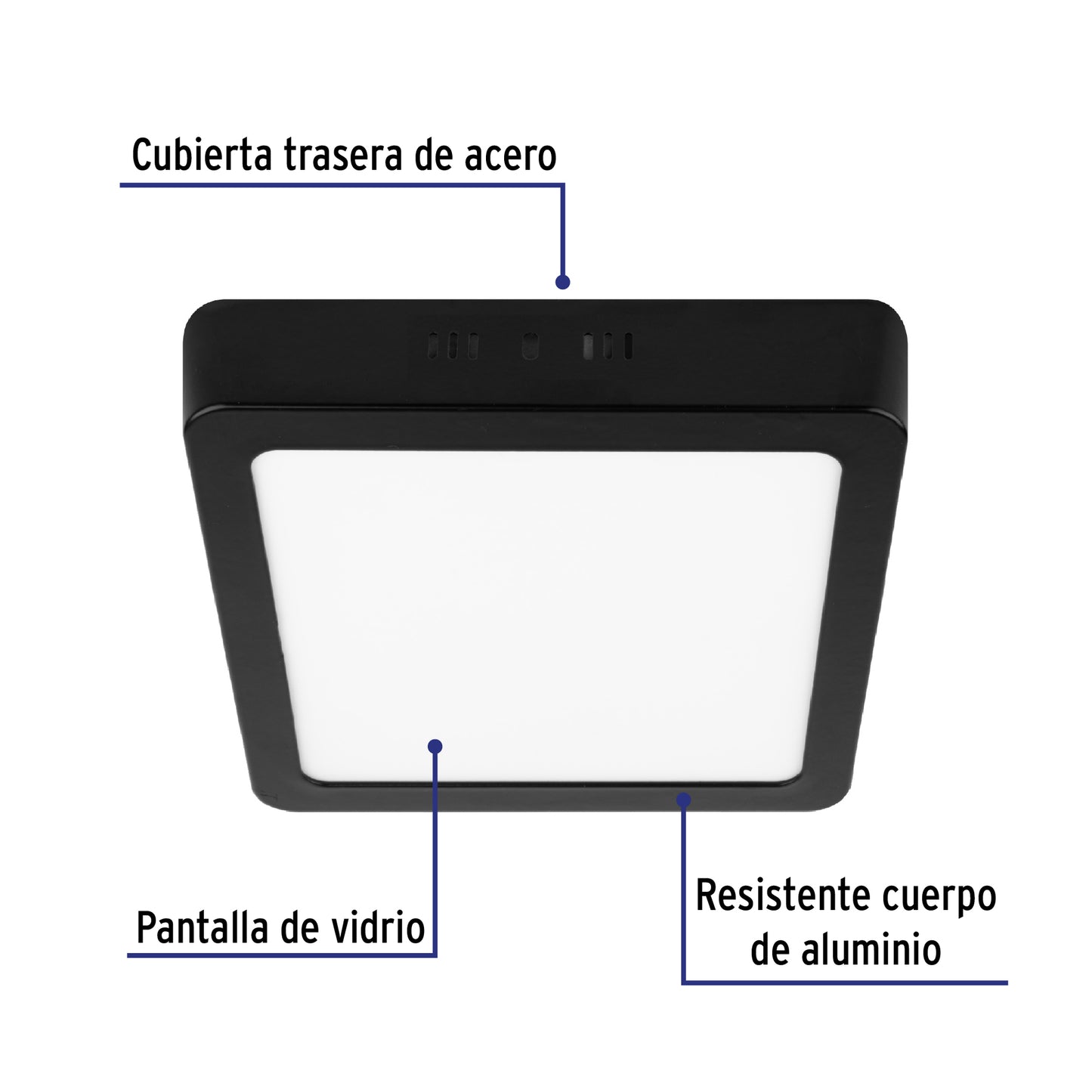 Luminario de LED 12 W cuadrado tipo plafón luz de día, negro