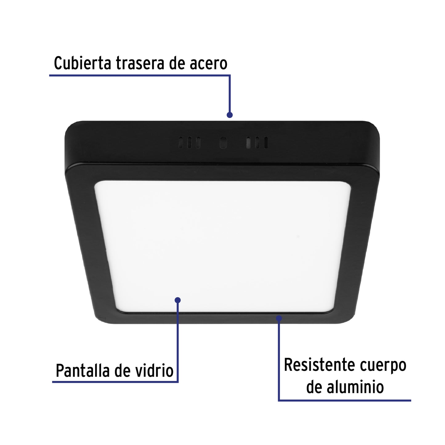 Luminario de LED 18 W cuadrado tipo plafón luz de día, negro