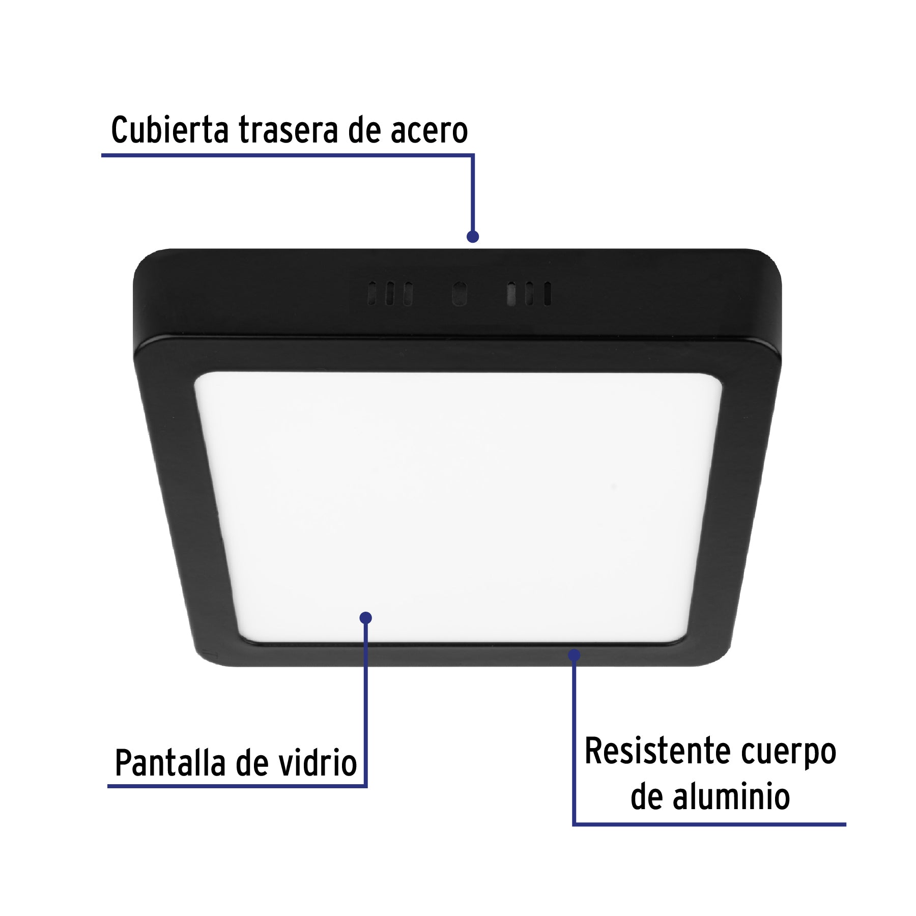 Luminario de LED 18 W cuadrado tipo plafón luz de día, negro
