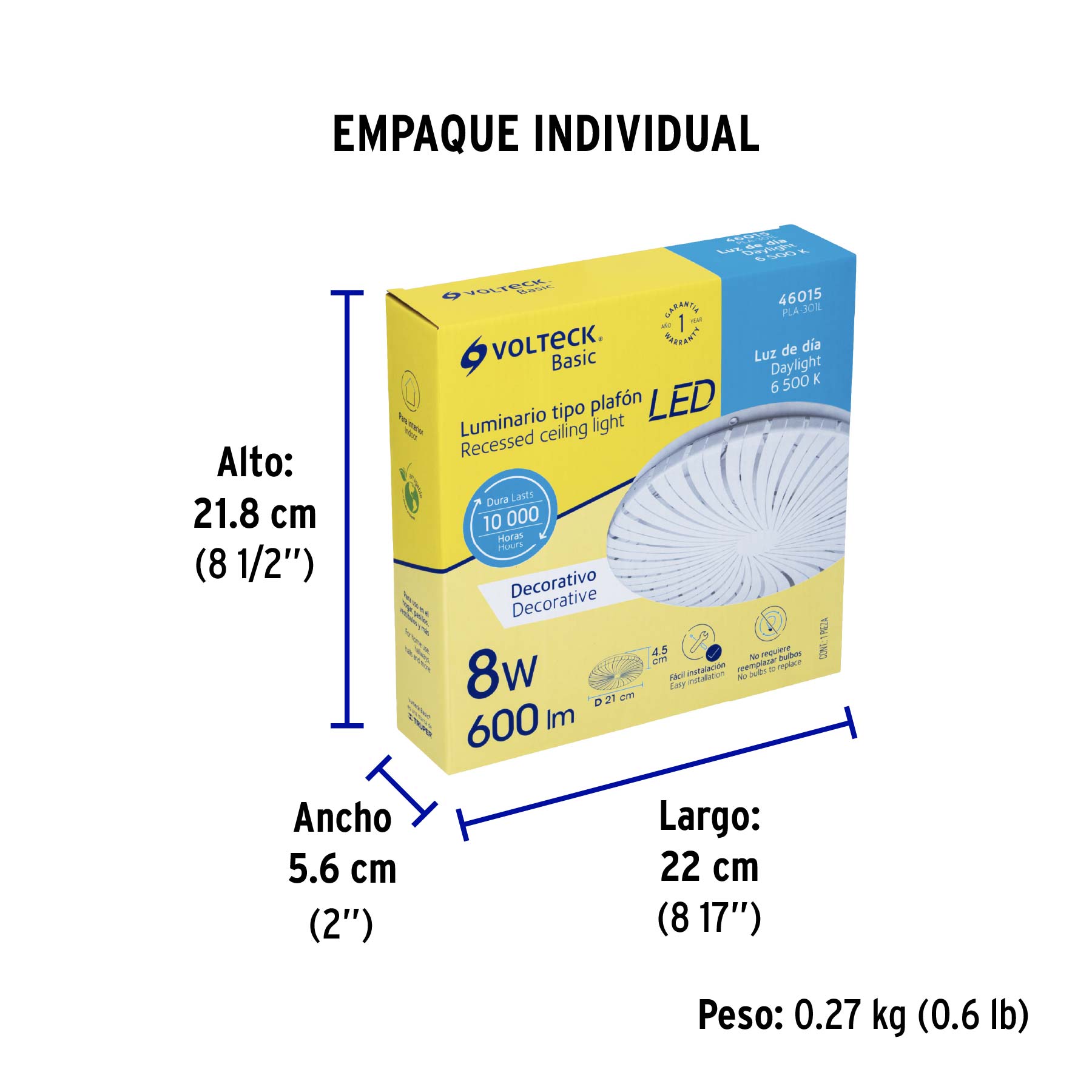 Plafón redondo, decorativo, 8W, 6500K, LED