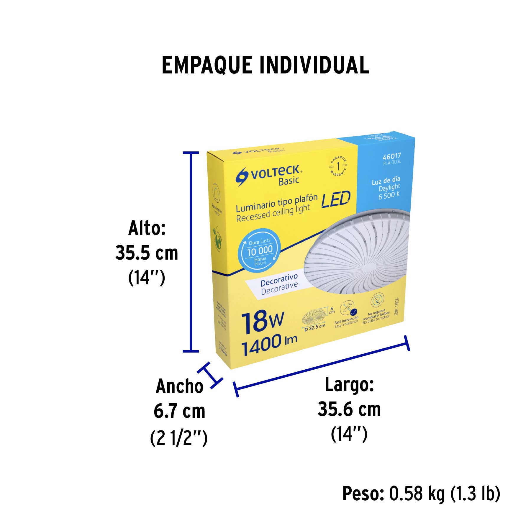 Plafón redondo, decorativo, 18W, 6500K, LED