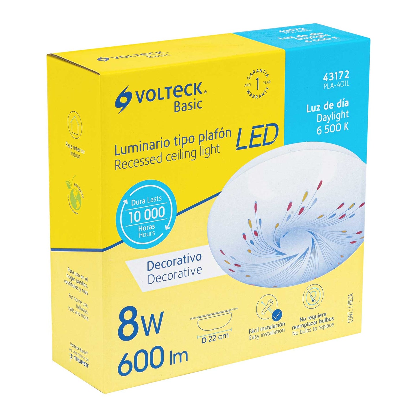 Plafón redondo, decorativo, diseño de espirales, 8 W, LED SUSTITUYE 46015