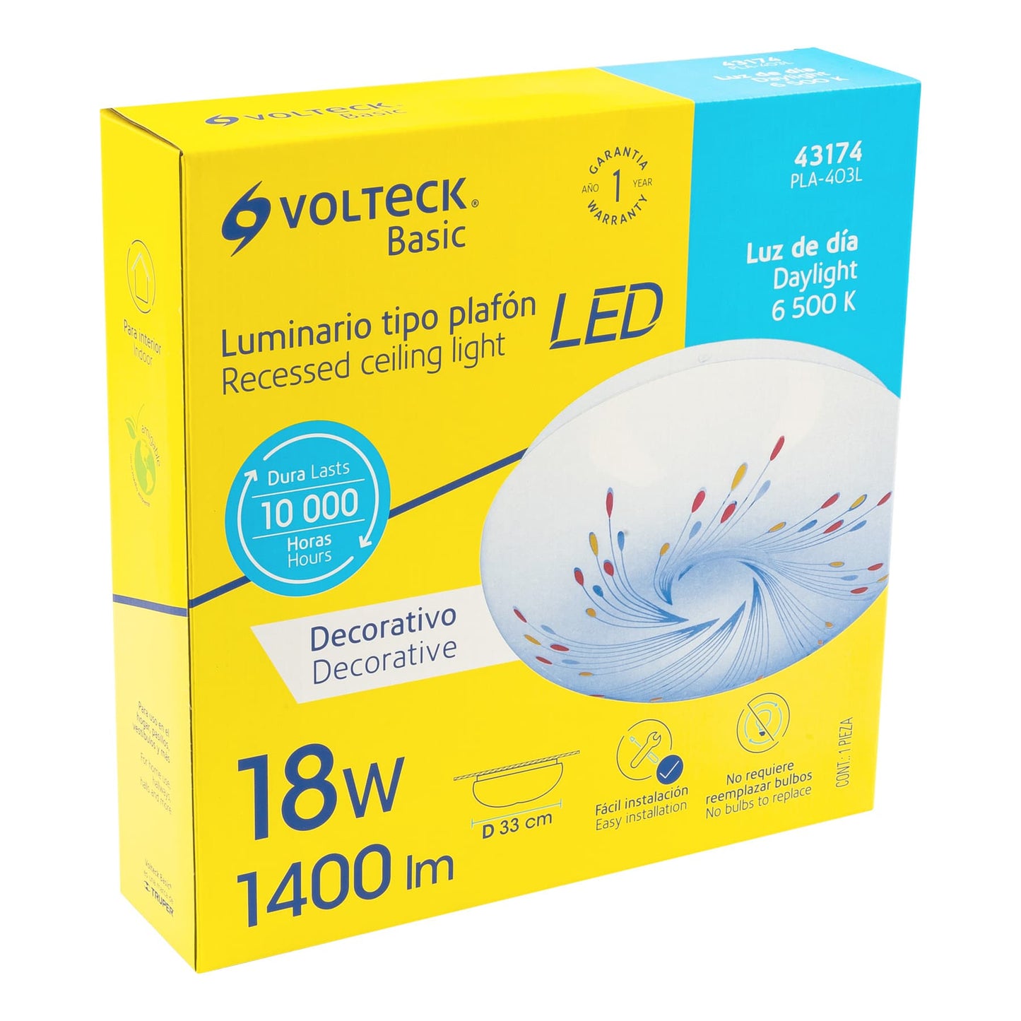 Plafón redondo, decorativo, diseño de espirales, 18 W, LED